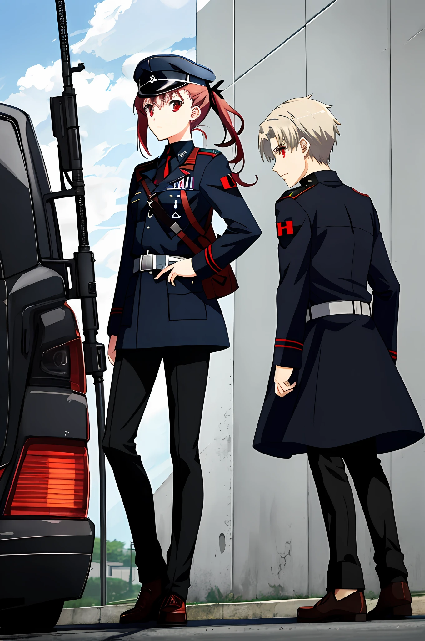 Nazi,Germany,German-style military uniform,Demon anime,Female protagonist,luminous red eyes,thedemongirl,anime style like fate/stay night