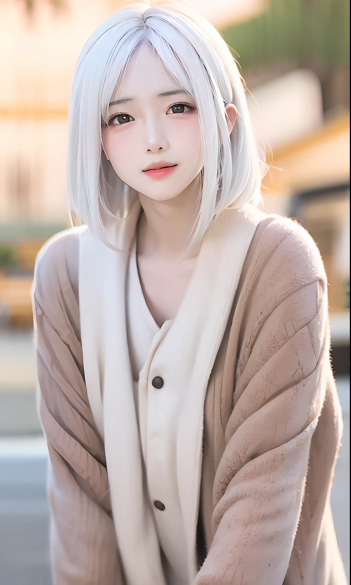 A masterpiece of naked white hair and white skin Asian beauty,4K high resolution