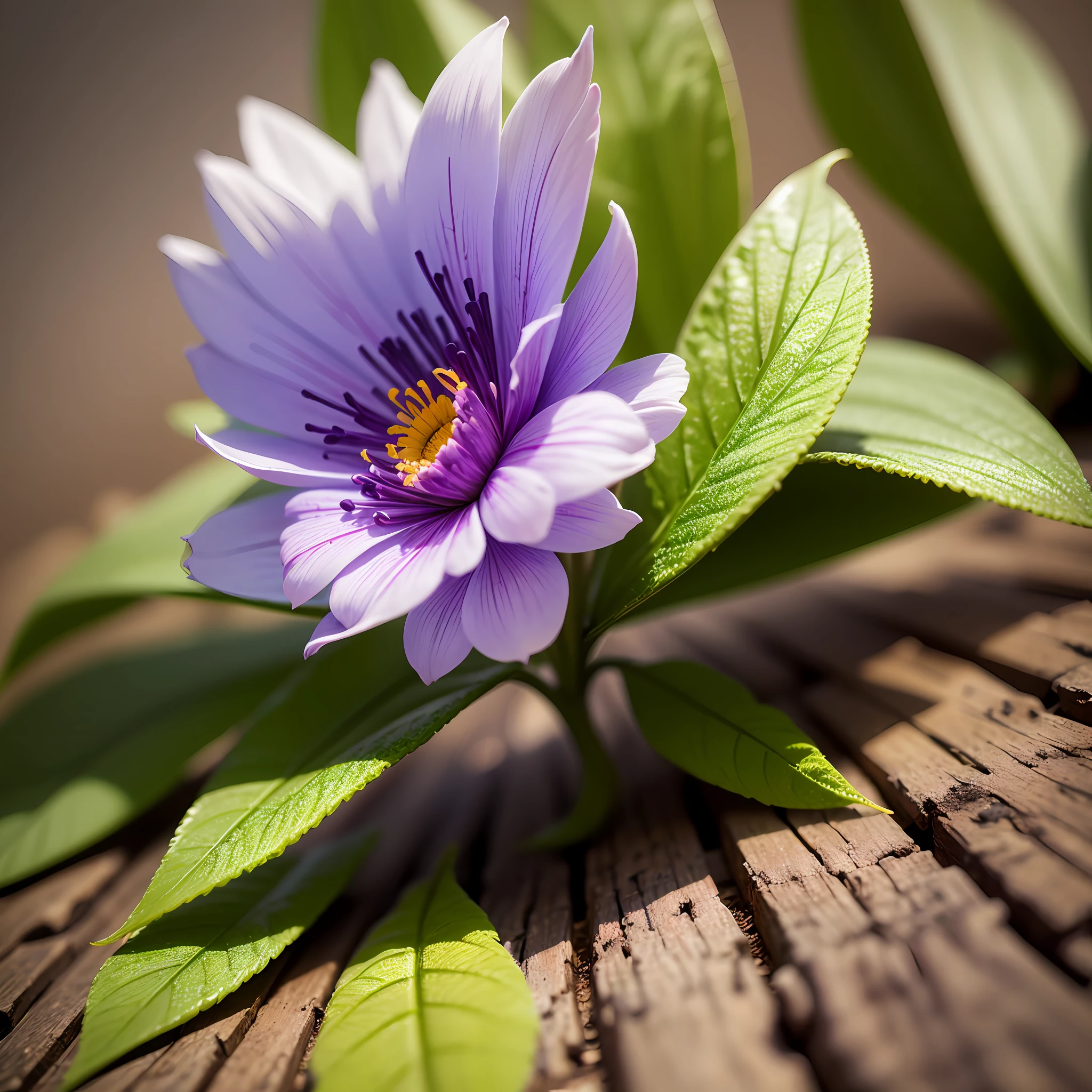 there is a purple flower with yellow center on a green stem, flor violeta, Flor de Edelweiss, psychedelic colors, Polsangi Violeta, Fotografia macro de 25mm, Macro de 35mm | | |, 3mm macro launch, 35mm macro launch, Foto tirada com Sony A7R, Beautiful image, Tiro em Sony A 7, macro 20mm --auto