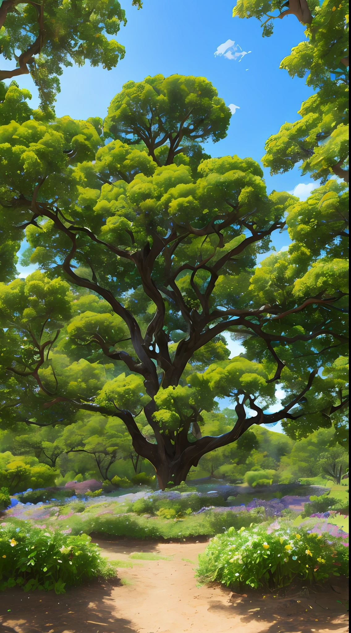 arvore linda e esplendorosa, com frutos semelhantes a macas, ao seu redor um lindo jardim com flores e animais silvestres bem detalhados, ao fundo ceuz azul com nuvens brancas, ultra realista, alta definicao, 16,
Criador de imagens do Bing|1024 × 1024 jpg|Criado agora --auto