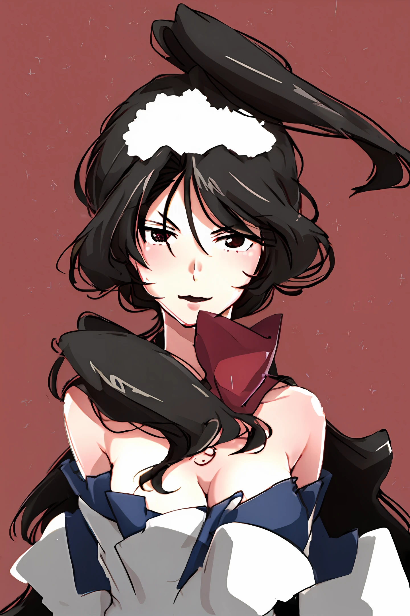 hugetits，A dark-haired，anime big breast，hair straight