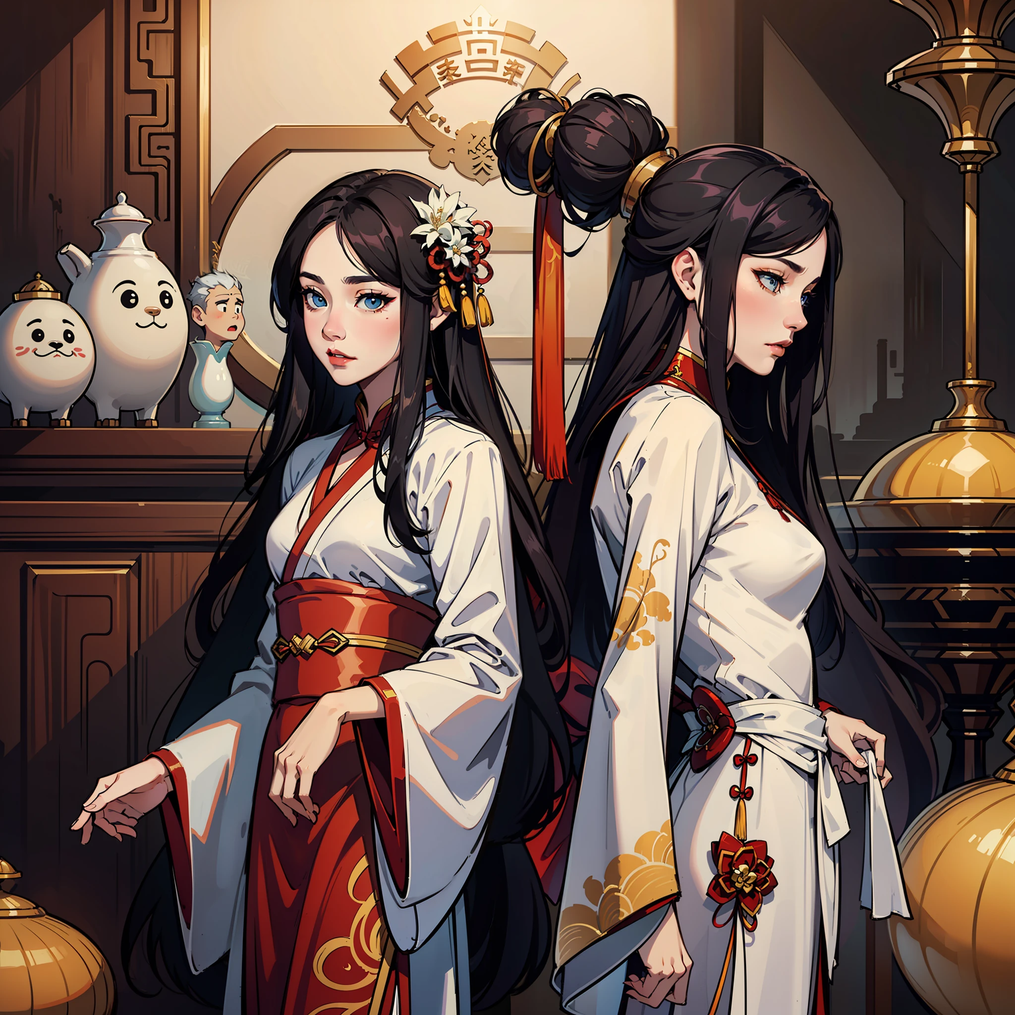 (tmasterpiece), Detailed to the extreme, A high resolution, China-style,Historical costumes,Chinese cultural customs, white hanfu, China Princess,Guo Xi&Lan Ying&Dai Xi's source of inspiration, Fantasy beauty, Comic style。 --auto