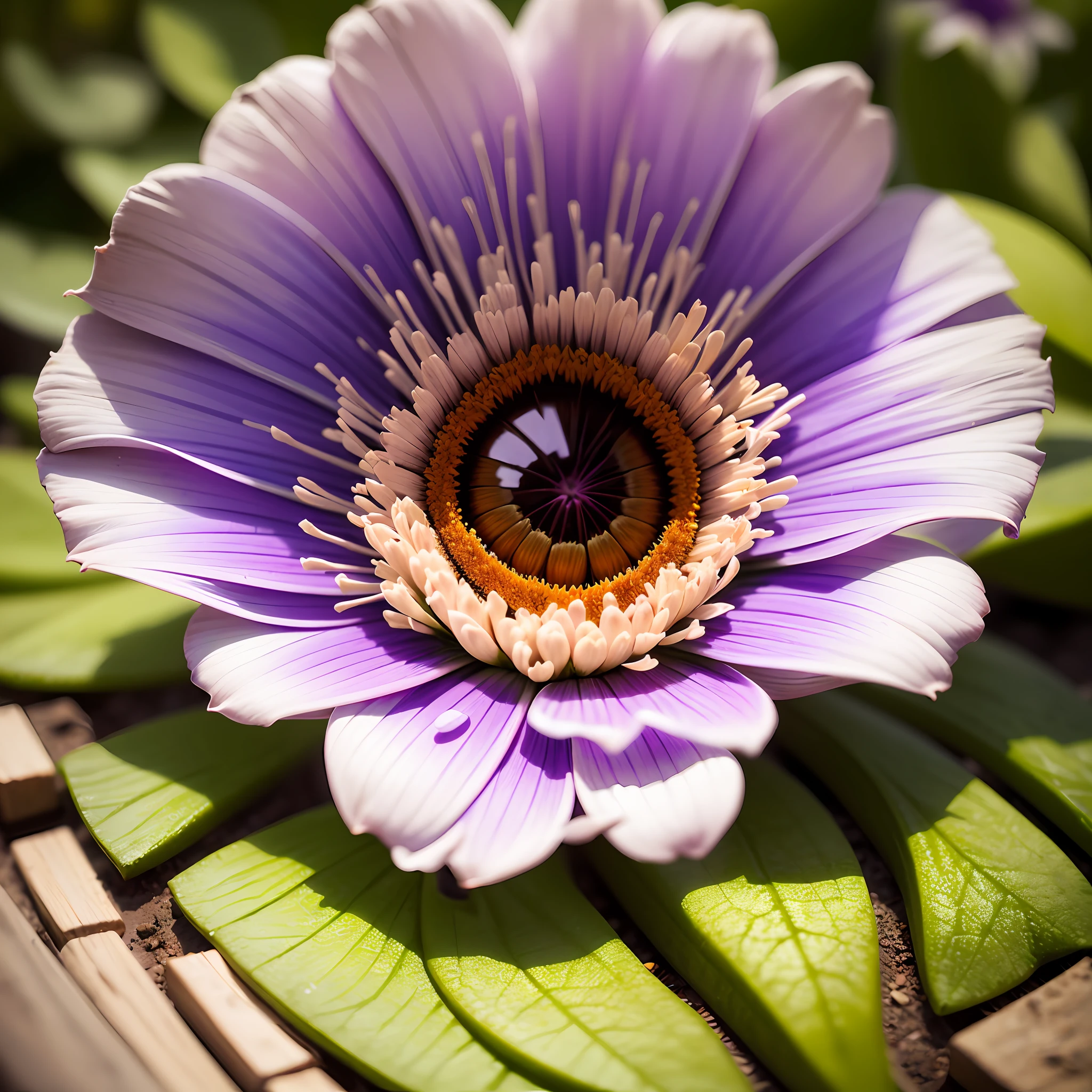 there is a purple flower with yellow center on a green stem, flor violeta, Flor de Edelweiss, psychedelic colors, Polsangi Violeta, Fotografia macro de 25mm, Macro de 35mm | | |, 3mm macro launch, 35mm macro launch, Foto tirada com Sony A7R, Beautiful image, Tiro em Sony A 7, macro 20mm --auto