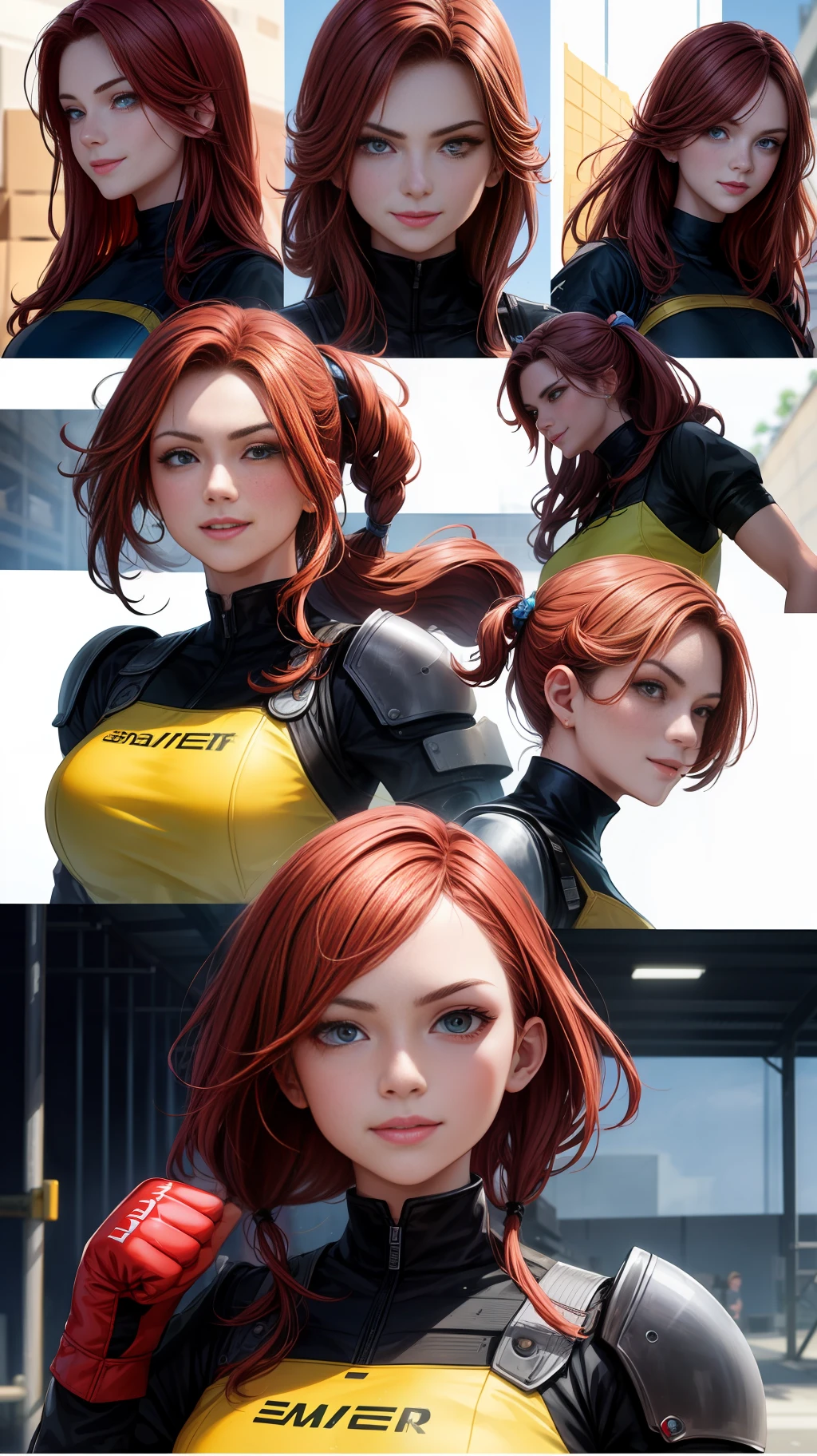 many girls, evil smile, Hairstyles for various hair colors, 2 types special clothing, Fight, fist, kick, big warehouse, Detailed face, Detailed both eyes, Detail nose, detailed mouth, ultra high quality, ultra high details, ultra high definition