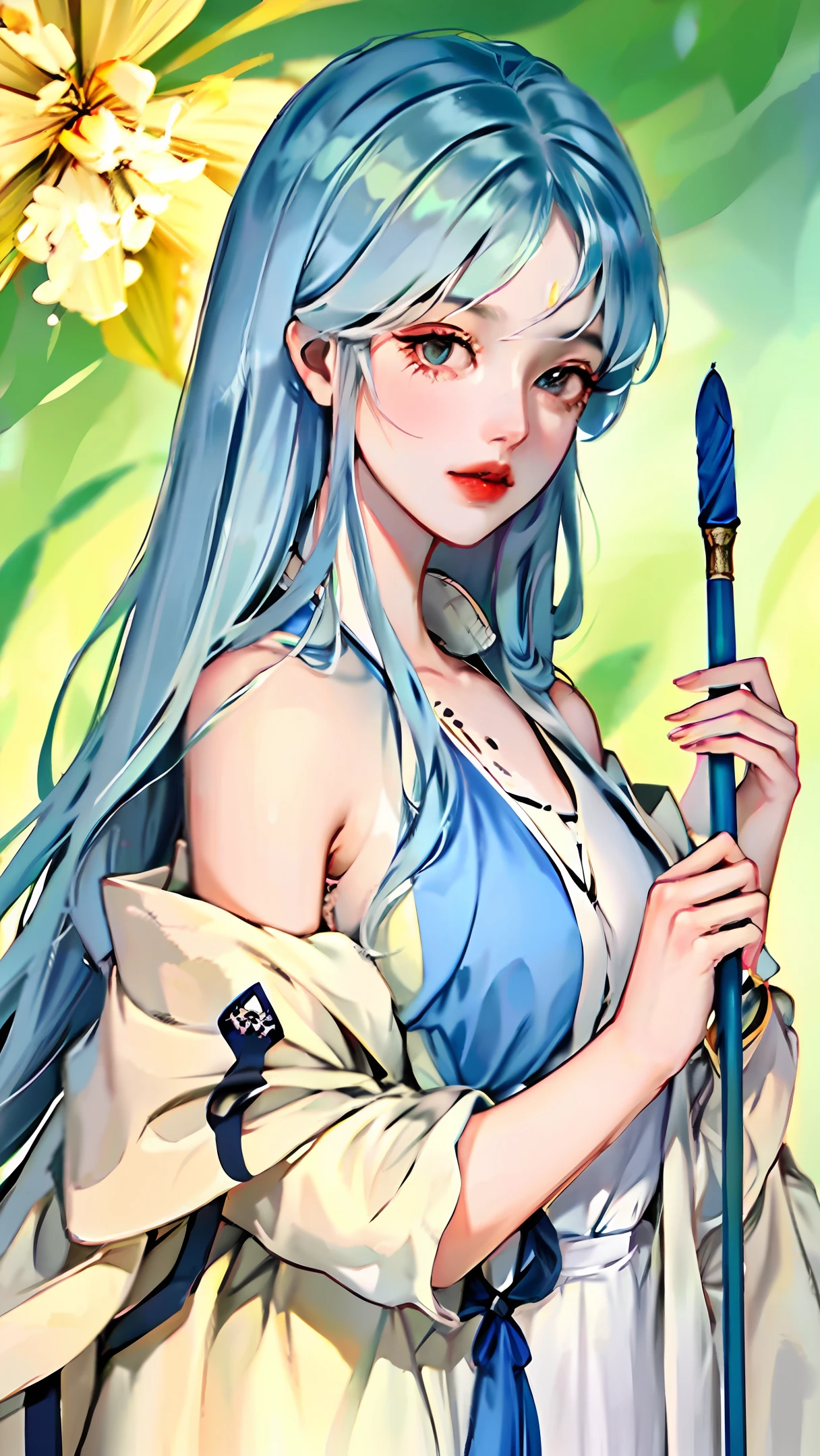 blue hair,Less clothes,wands,dual horsetail,tmasterpiece,shylily