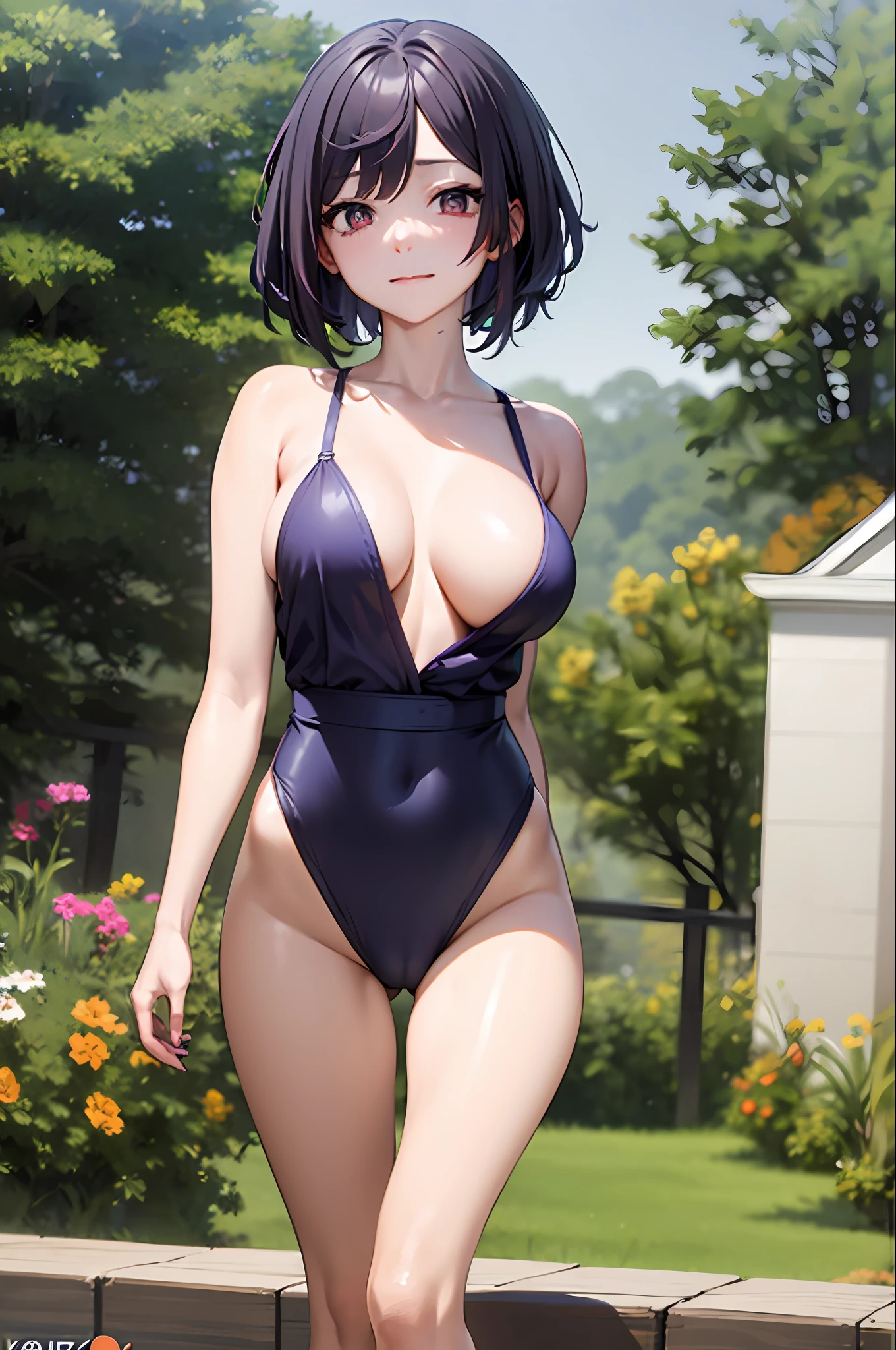 anime big breast,solo person,no dressed,opening legs,bob-cut hair,Kizi,shy,Be red in the face,Expose your private parts,C cup