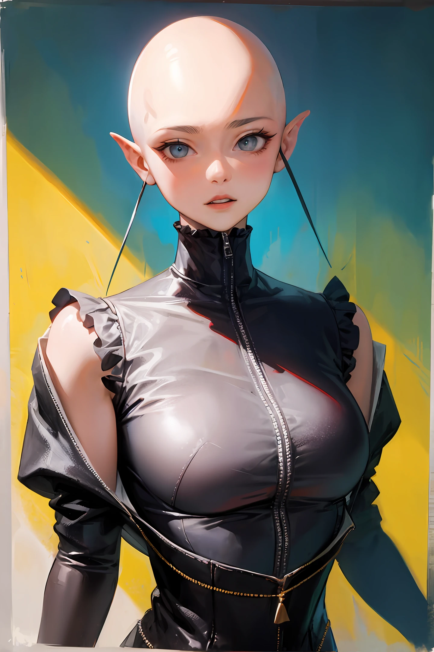 Three eyes,bald-headed,genderless,(Painting style:Ethereal perspective:15° top-down)