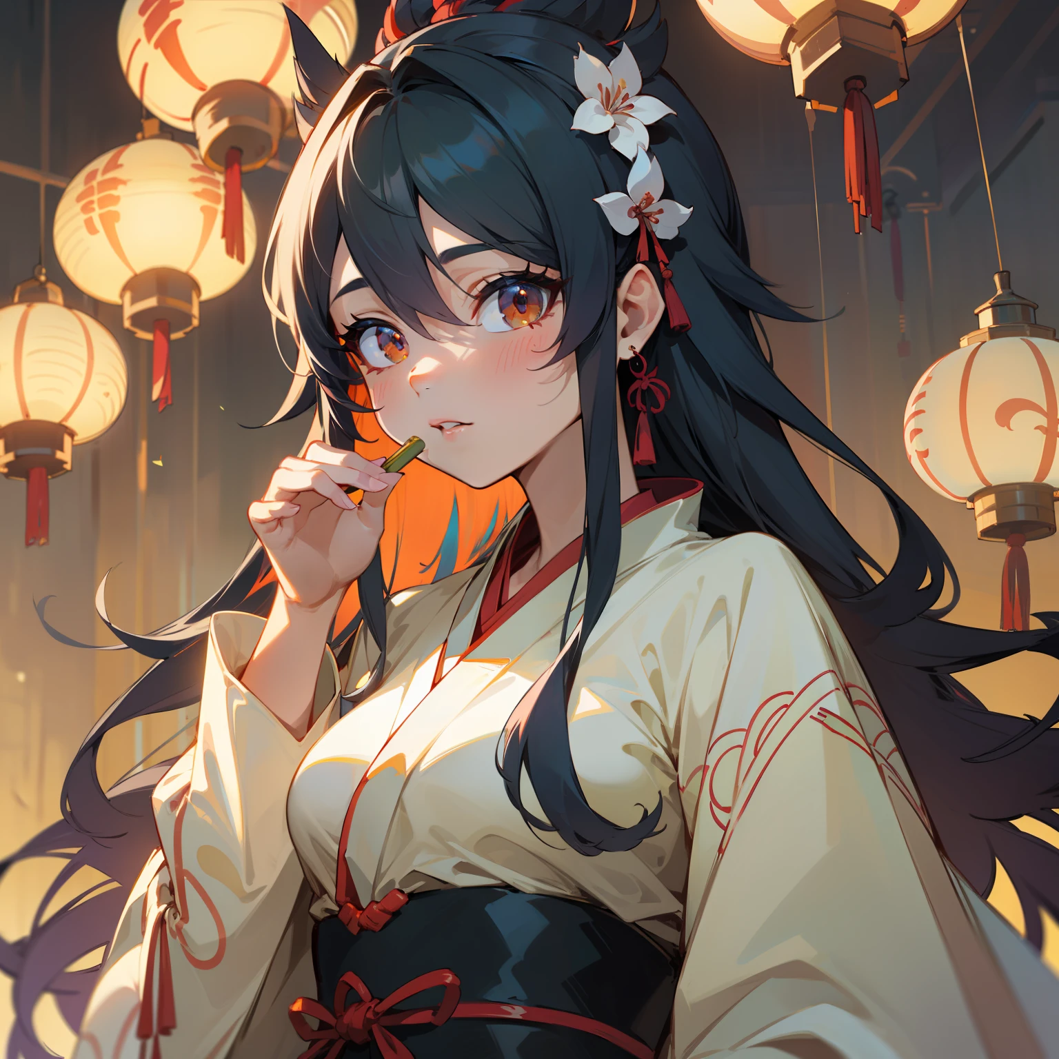 The best quality,prette,prette,prette,prette,extremely detaile,unity,8k beautiful wallpapers,Fine details,tmasterpiece,The best quality,The resolution is high,It's beautiful,The eye and face details are beautiful,Kizi,Hanfu,Kong Ming lanterns in the sky