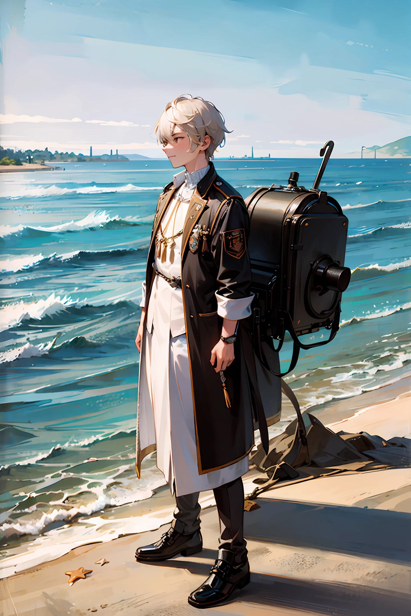 A ager stands on the back of a kun,The sea is all around,He was dressed in tattered clothes,
