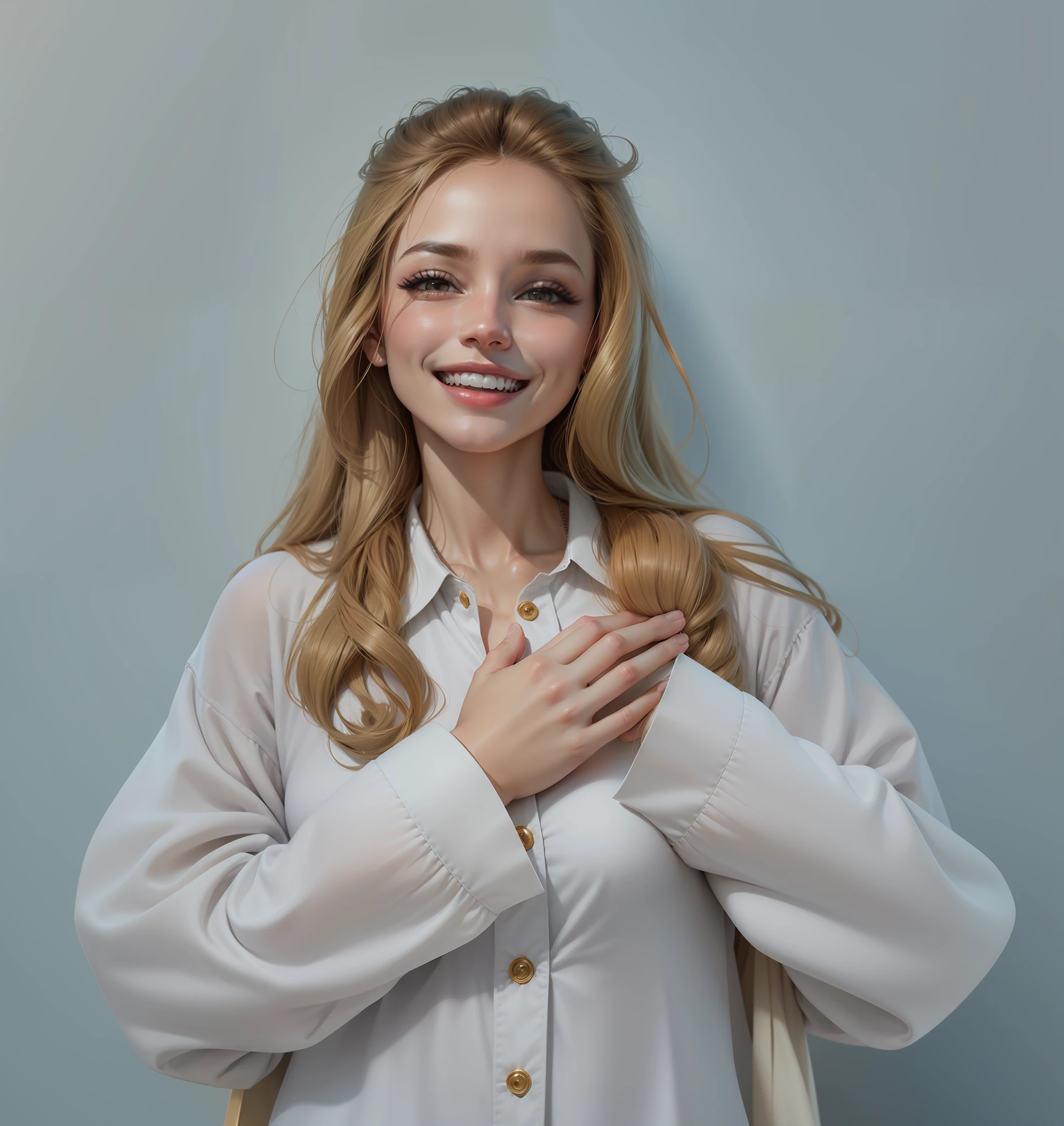 Mulher alegre sorrindo imagem realista e de alta qualidade 8k, com muita roupa, roupa social, ultra HD 4K