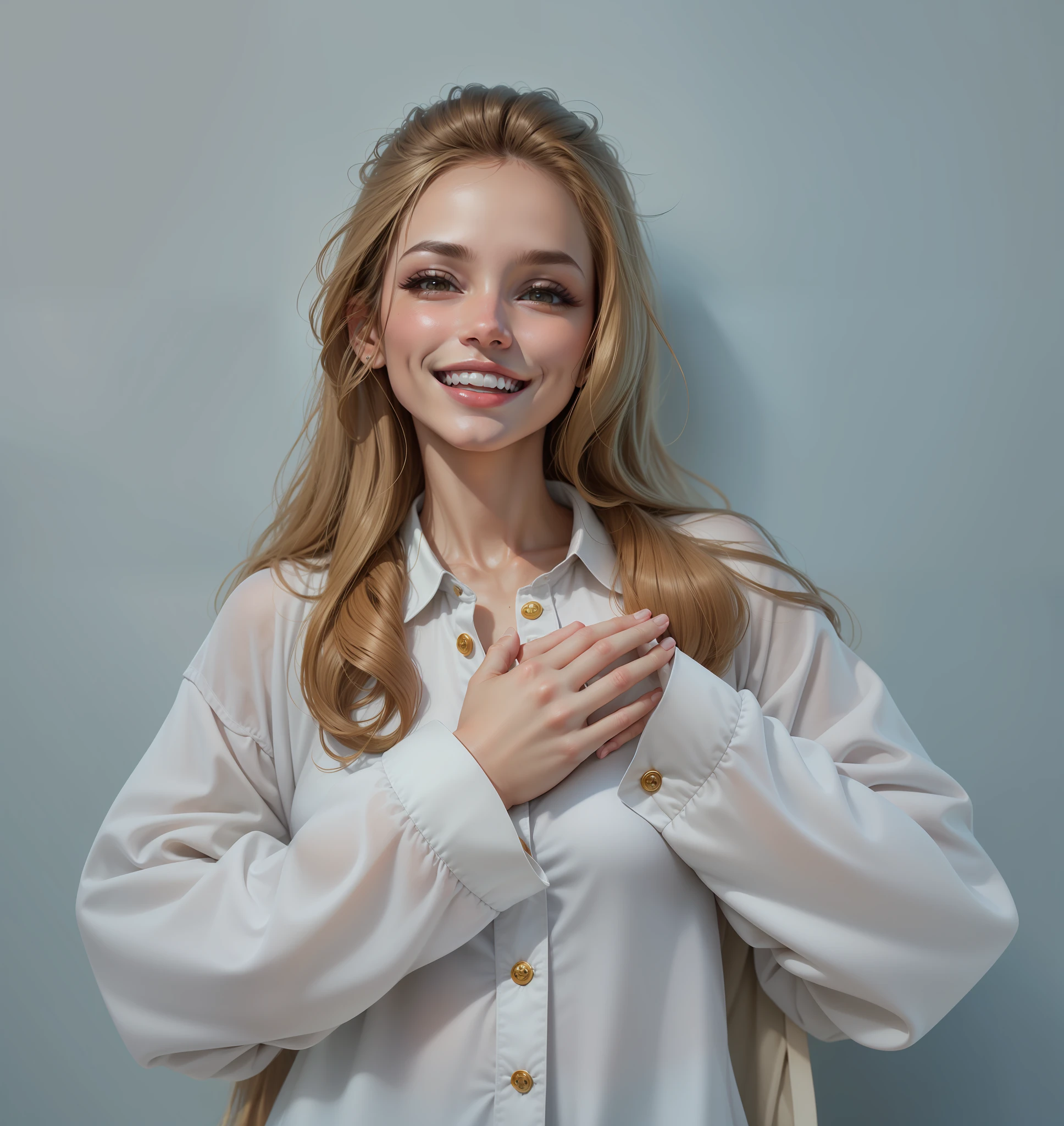 Mulher alegre sorrindo imagem realista e de alta qualidade 8k, com muita roupa, roupa social, ultra HD 4K