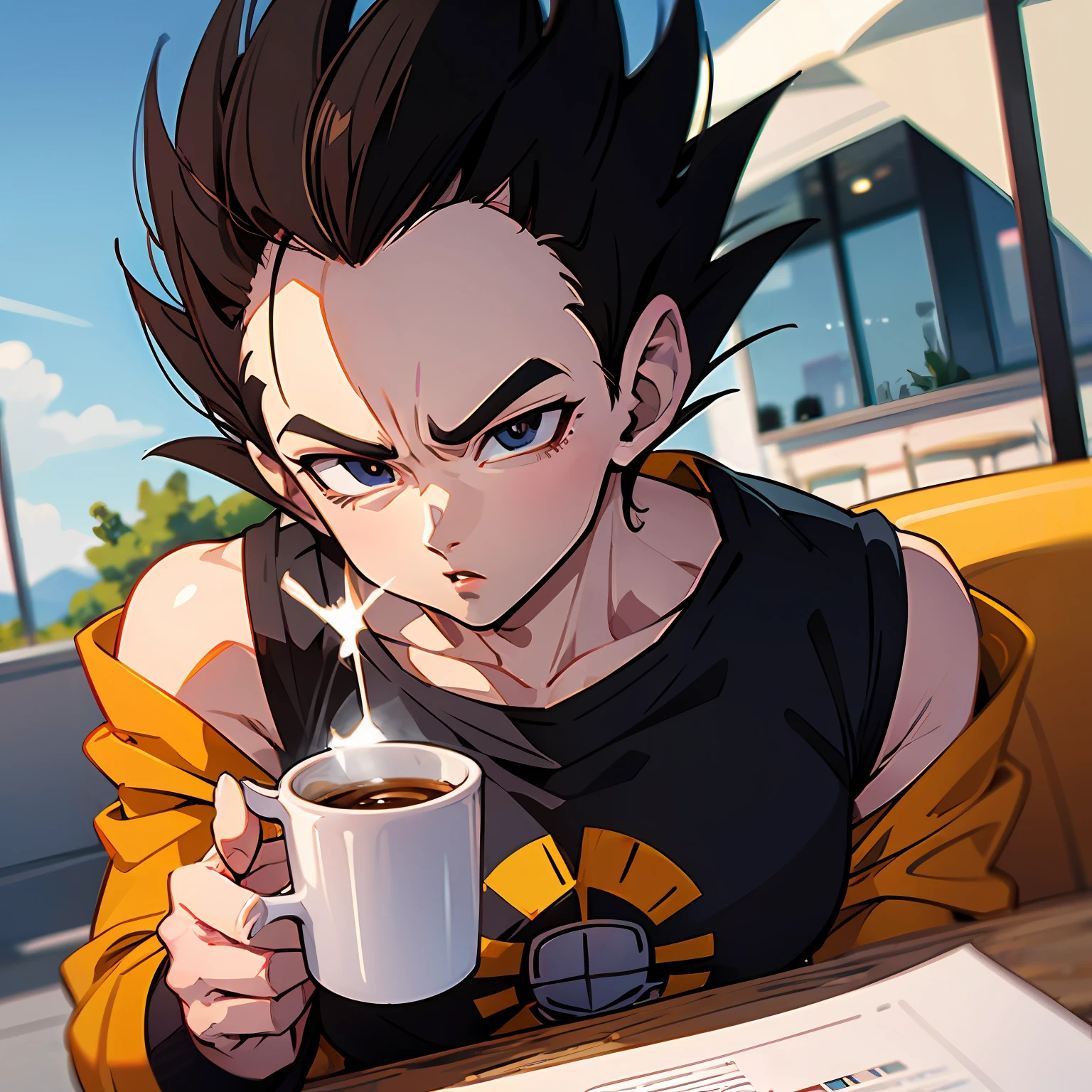 Vegeta from dragon ball z having a coffee --auto