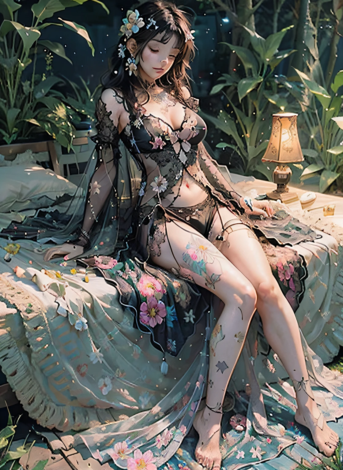 1sexy girl with forest clothes, flowers, leaves, mandalas, fractal,, Sleeping Beauty, by Bella🦋 full body, beautiful girl sleeping, room with mirror, girl sleeping on bed and sheets, old clock and lamp on table, full body, black hair, Transparent clothing,open legs, view of pubic hair, 1 sexy girl in transparent forest clothes,exposed breasts, open transparent t-shirt,mandala and flower tattoos, La mejor calidad, Obra maestra, llustration, muy delicado y hermoso, muy detallado, CG, Unidad, Fondo de pantalla de 8k, ridiculous, huge filesize, lente muy ancha, Luz suave,Sleeping Beauty, by Bella🦋 full body, beautiful girl sleeping, full body, black hair, Transparent clothing, slight smile,, open legs, view of pubic hair, 1 sexy girl in transparent forest clothes,exposed breasts, open transparent t-shirt,mandala and flower tattoos, La mejor calidad,