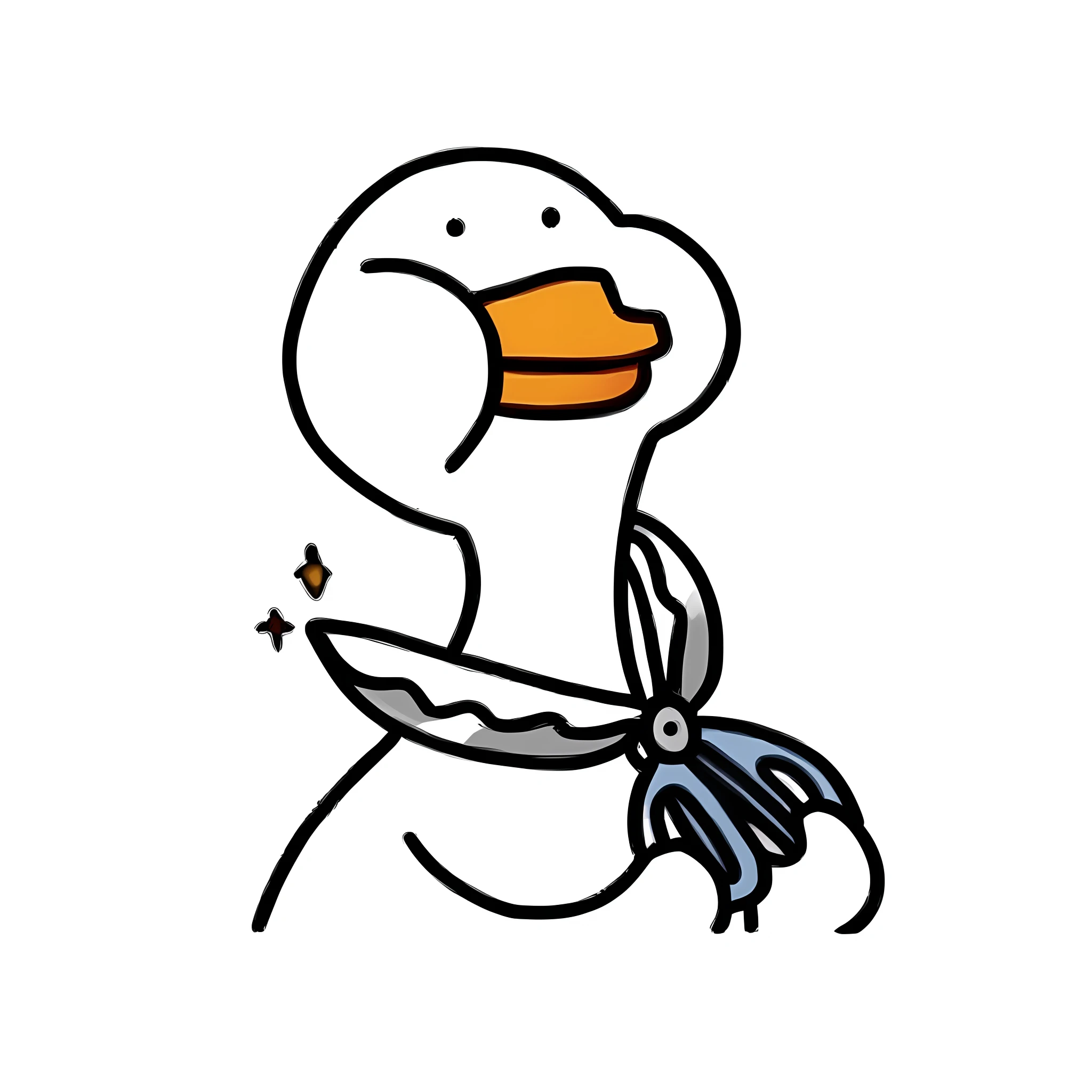 cartoon duck with a knife in its mouth, scientist is a duck, telegraph stickers, armored duck, subject= Duck, robocop duck, the bird is wearing a bowtie, quackery, robot shaped like a rubber duck, Duck, resin, the macho duck, inspired by Jacob Duck, detailed duck, 🦩🪐🐞👩🏻🦳