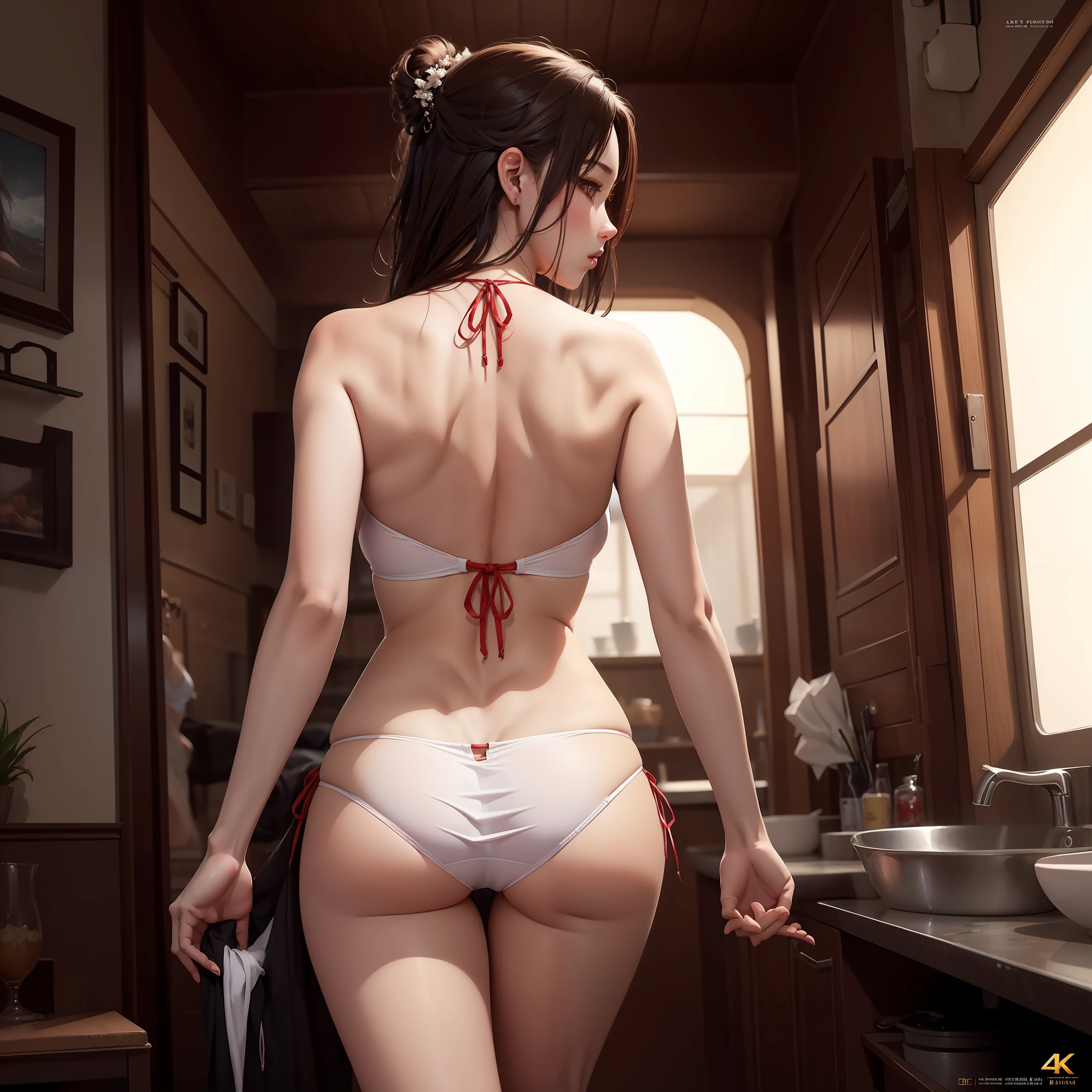 DNF Sexy Female Character Wife Art High Resolution 4K Forecut Back Upturned Miniskirt 1girl Best Painting Beautiful Very sexy Seduction Head down and chest bare hands back Bikini --auto