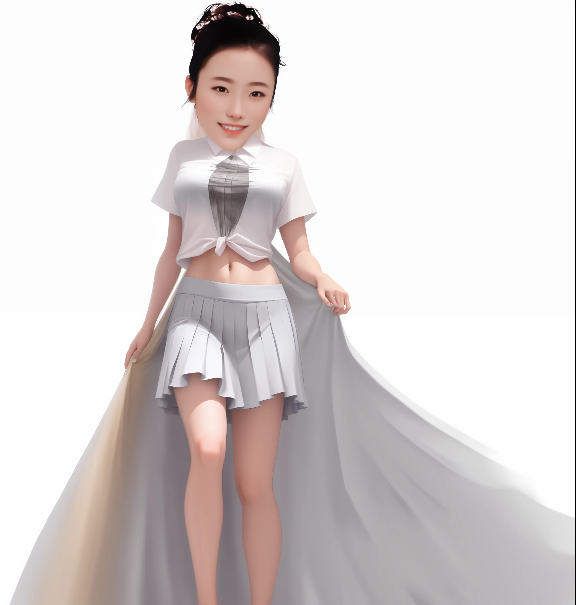 Pleated skirt masterpiece best quality shirt bare belly long legs bare foot