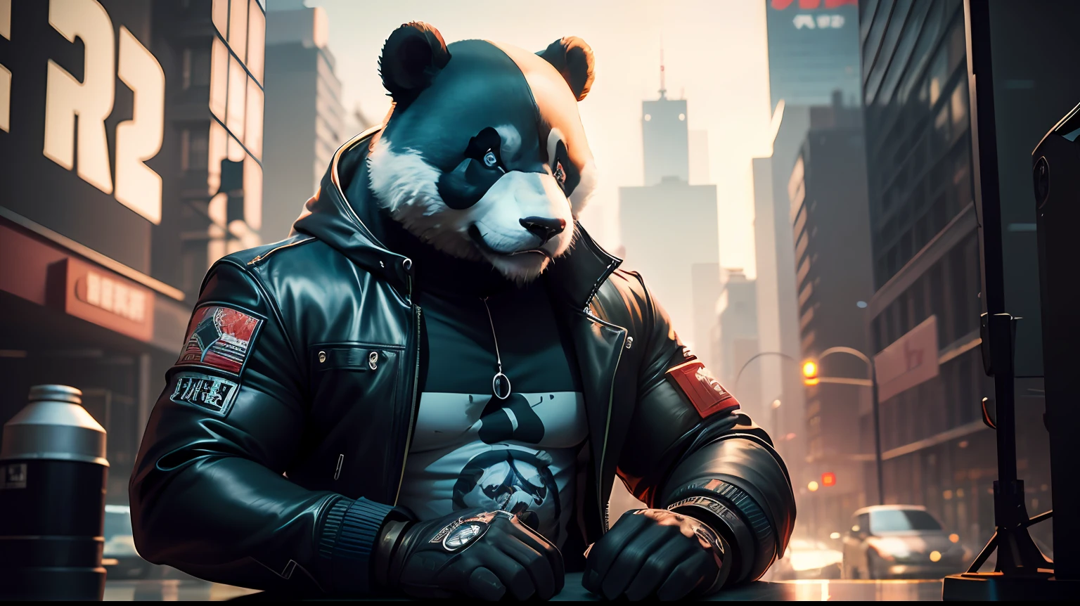 ((best qualtiy)), ((tmasterpiece)), (the detail),((Anthropomorphic illustration)),a cute chubby panda，Chinese giant panda，Panda wearing mecha，cyber-punk，one piece anime，blind box，transparent plastic，fluorescence，close-up，precision mechanical parts，3D,C4D，blender，mechanical mecha --auto