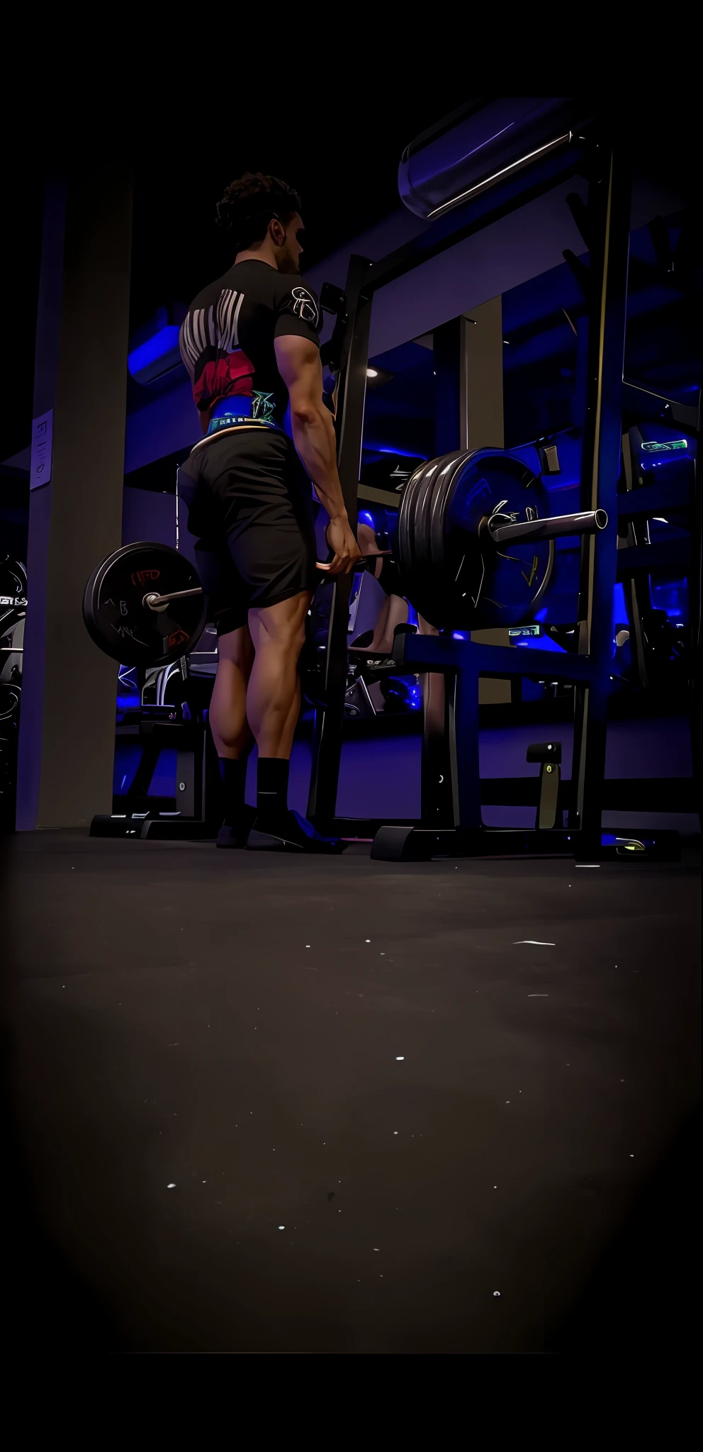 there is a man that is standing in the dark with a barbell, pernas fortes, legs and arms, postura poderosa, tomada em 2 0 2 0, pernas do peito, levantamento de pesos, parte inferior do corpo, carregando duas barras, pernas musculosas, postura de poder, massive legs towering over you, incrivelmente forte e alto, forte e alto, 2 arms and 2 legs!