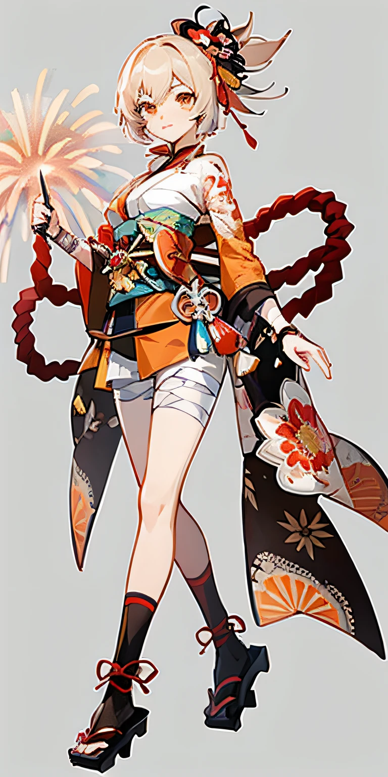 anime girl with a firework wand and a red hat, Onmyoji detailed art, onmyoji, fox nobushi, onmyoji portrait, kunoichi, wearing kimono armour, fox nobushi holding a naginata, Katana Zero video game character, Ayaka Genshin impact, Kushatt Krenz Key Art Women, Amaterasu