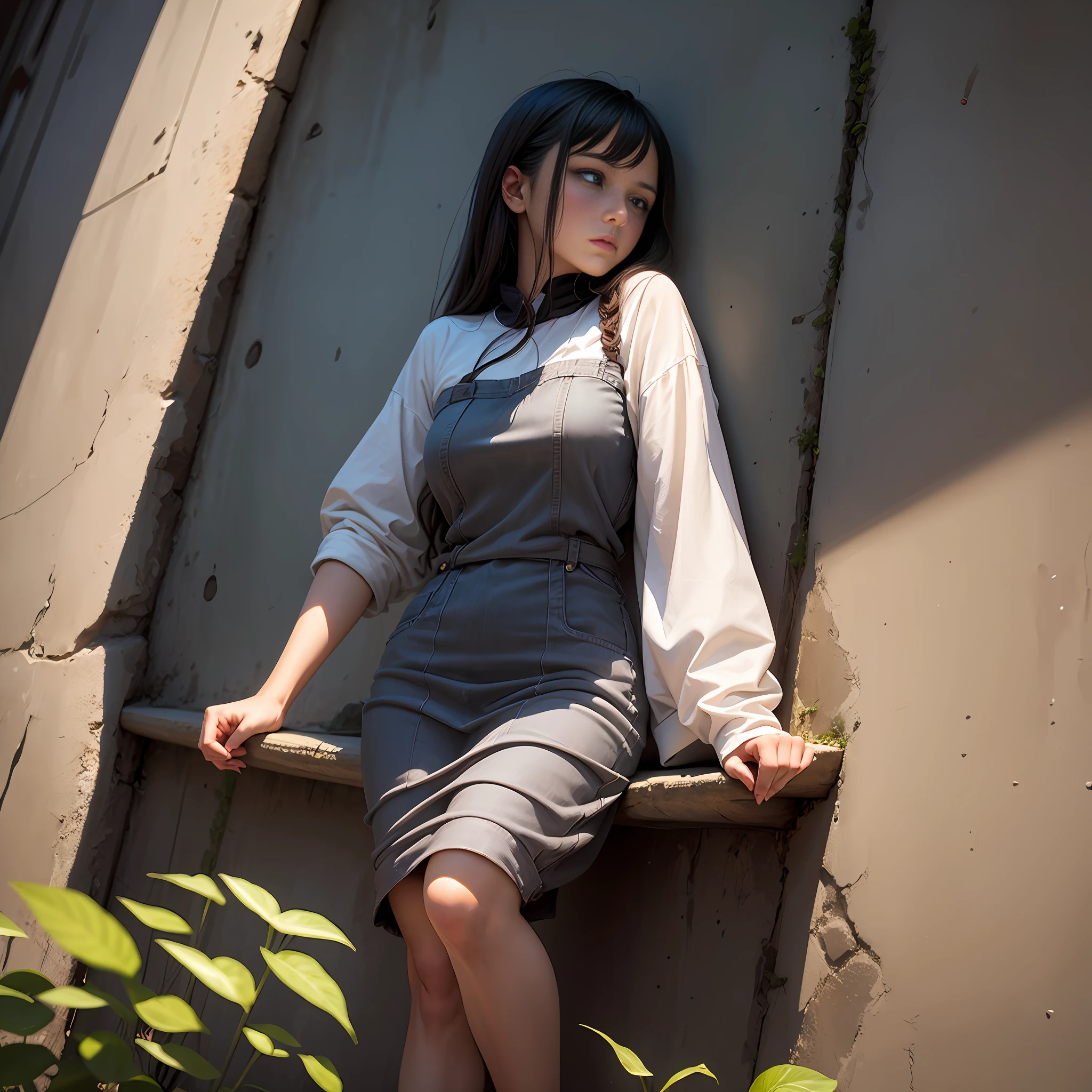 a beauty girl,dual horsetail,contemplative,miss,against a wall,Pure --auto
