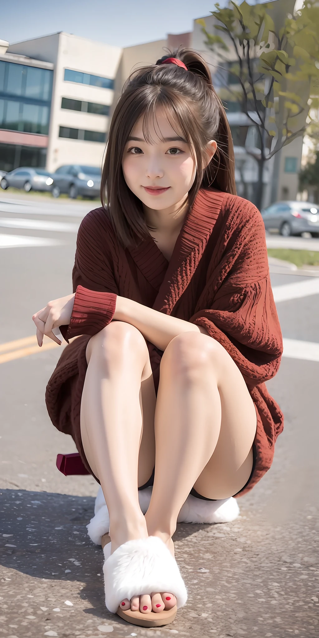 jk,whitestocking,Slippers for girl sitting on the ground,Real Human