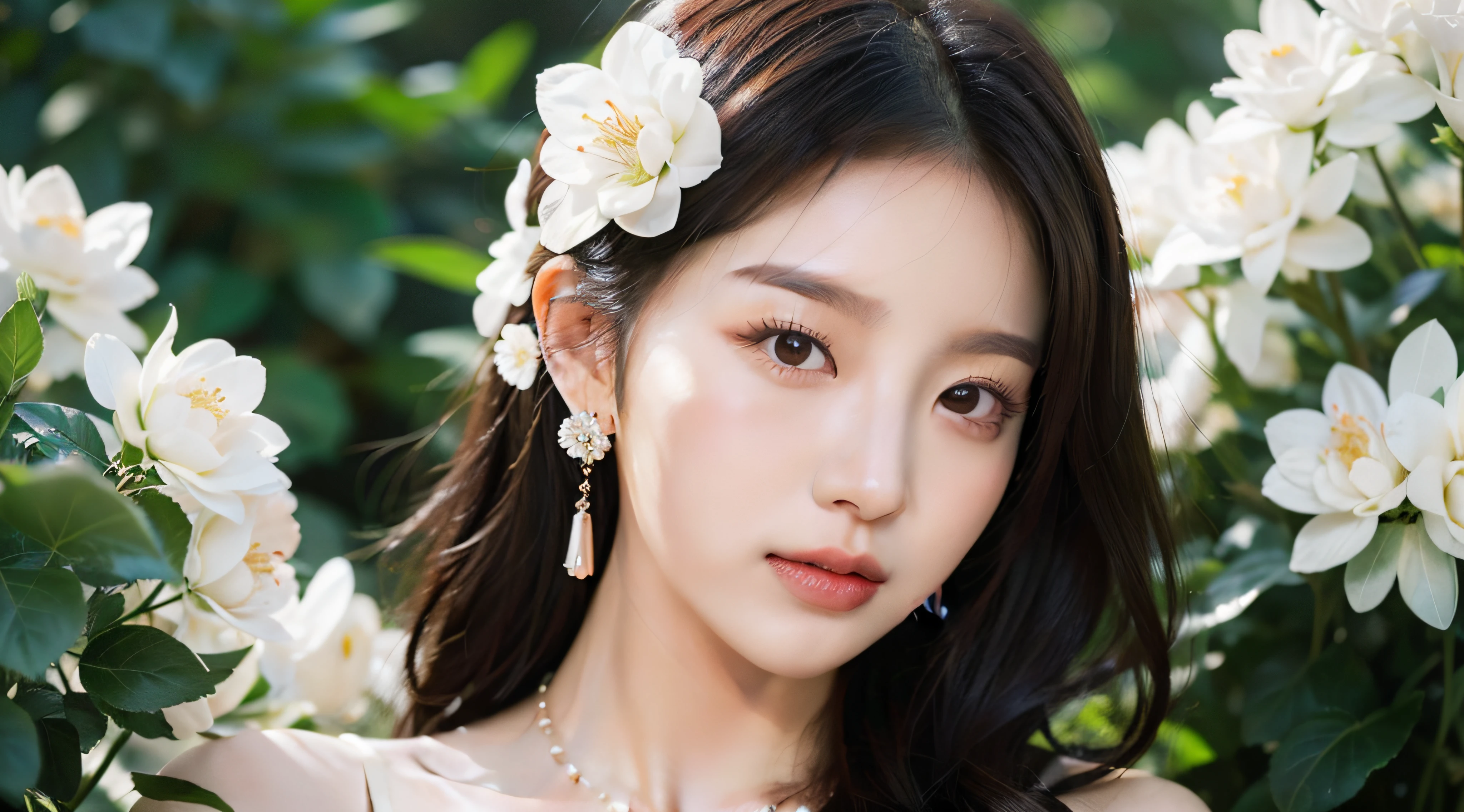 araffe asian woman with a necklace and a necklace with a flower, beautiful young korean woman, gorgeous young korean woman, young adorable korean face, beautiful south korean woman, popular korean makeup, popular south korean makeup, soft portrait shot 8 k, portrait of female korean idol, korean girl, jaeyeon nam, lovely delicate face, portrait of kpop ido