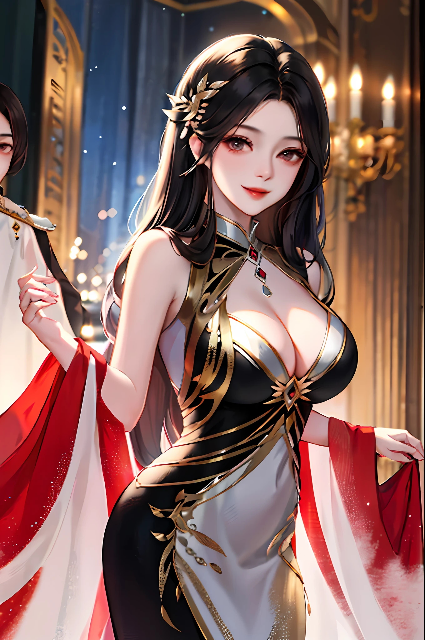 Childlike big breasts，ssmile，volutpuous，Slim，A dark-haired，，long  skirt，Royal sister，tmasterpiece，High Picture Quality