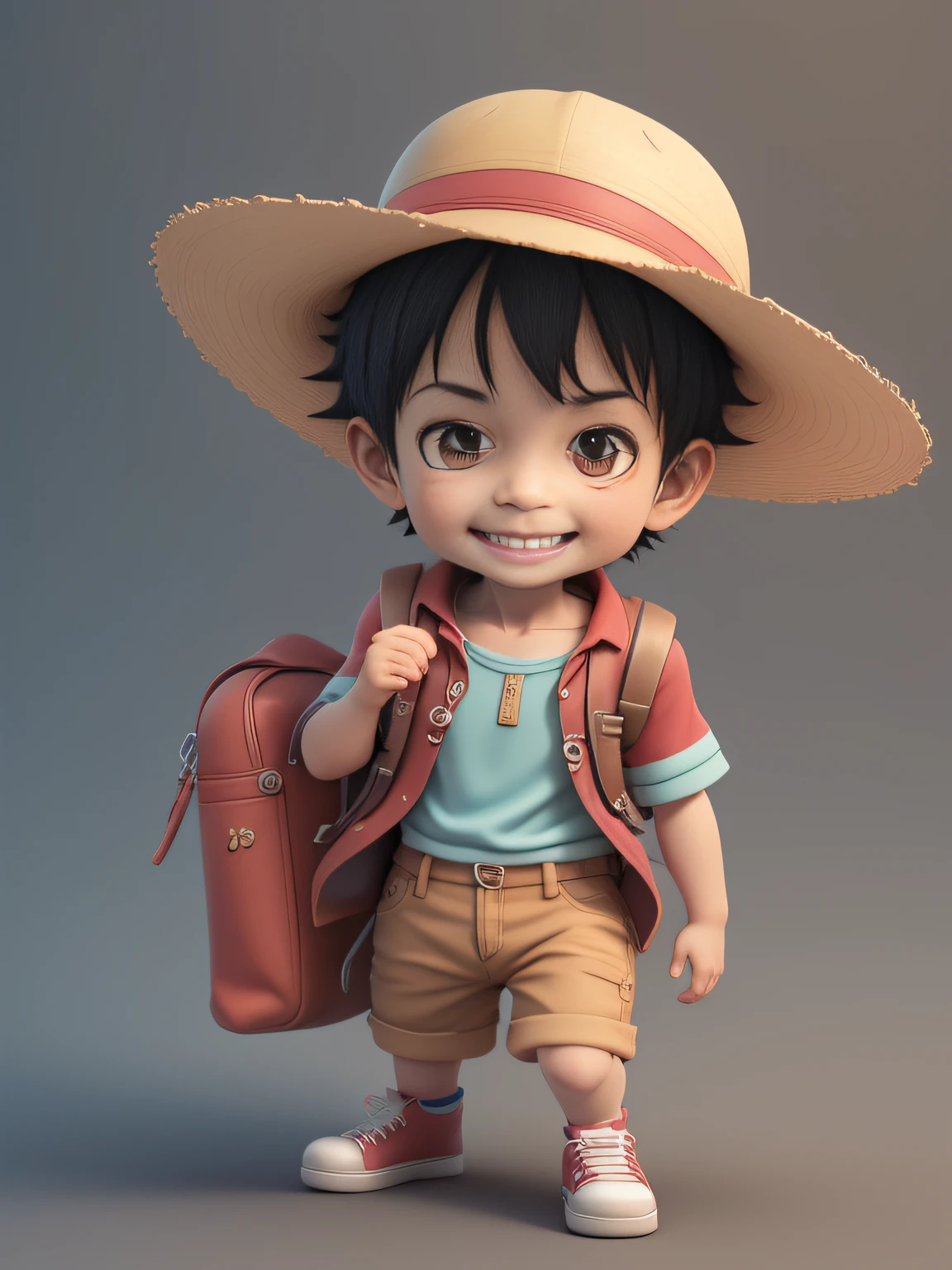 Sympathetic 3D render, Sympathetic Detailed Digital Art, Male explorer mini boy Friendly,various expressions, sorrindo, alegre, Digital painting nice, render 3d estilizado, bela arte digital, Nice render 3d anime boy, O pequeno , using Sympathetic! c4d, Retrato do anime, fundo branco Ele usa shorts azuis com punhos, Tennis with laces, uma camisa de malha branca de manga curta, without a hat, sem mochila, sem casaco, sem colete, standing with blank image background.