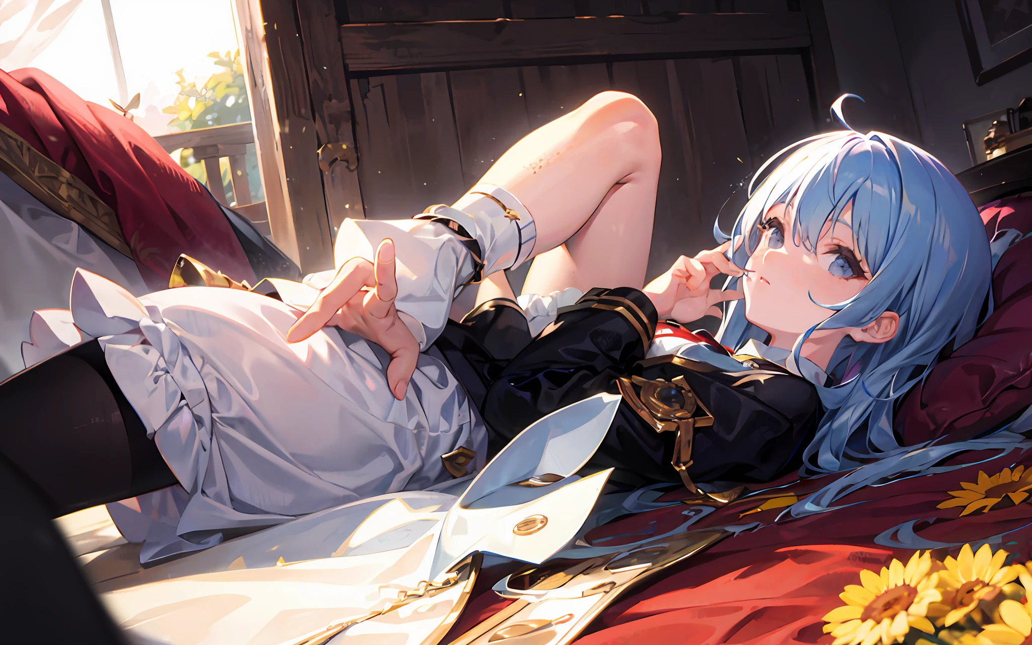 Shota of the man，Hair is slightly curled，Pick dyeing，and the sun was shining brightly，Fingers look good，whitestocking，