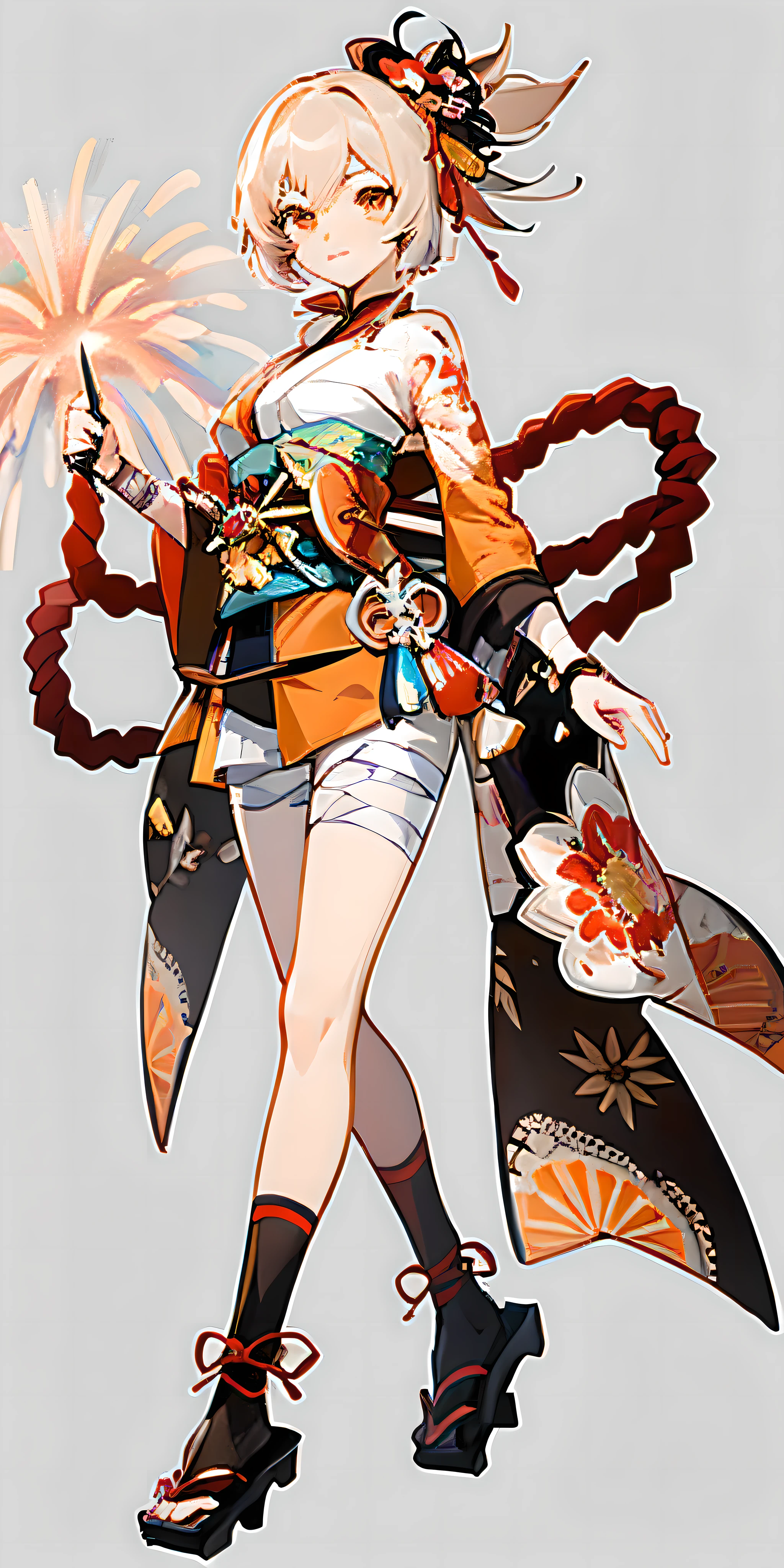 anime girl with a firework wand and a red hat, Onmyoji detailed art, onmyoji, fox nobushi, onmyoji portrait, kunoichi, wearing kimono armour, fox nobushi holding a naginata, Katana Zero video game character, Ayaka Genshin impact, Kushatt Krenz Key Art Women, Amaterasu
