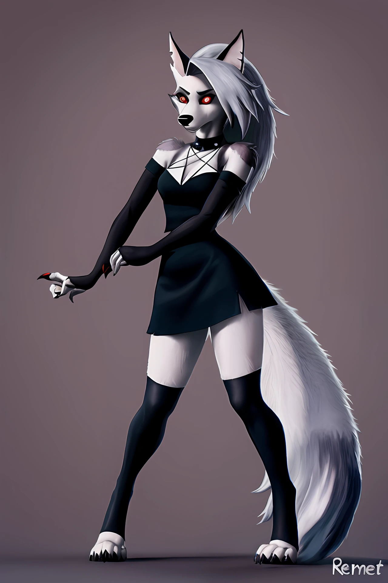 solo, mammal, fell, stern, raum, anthro, haare, hi res, detailliert, Loona, Helluva boss, standing position