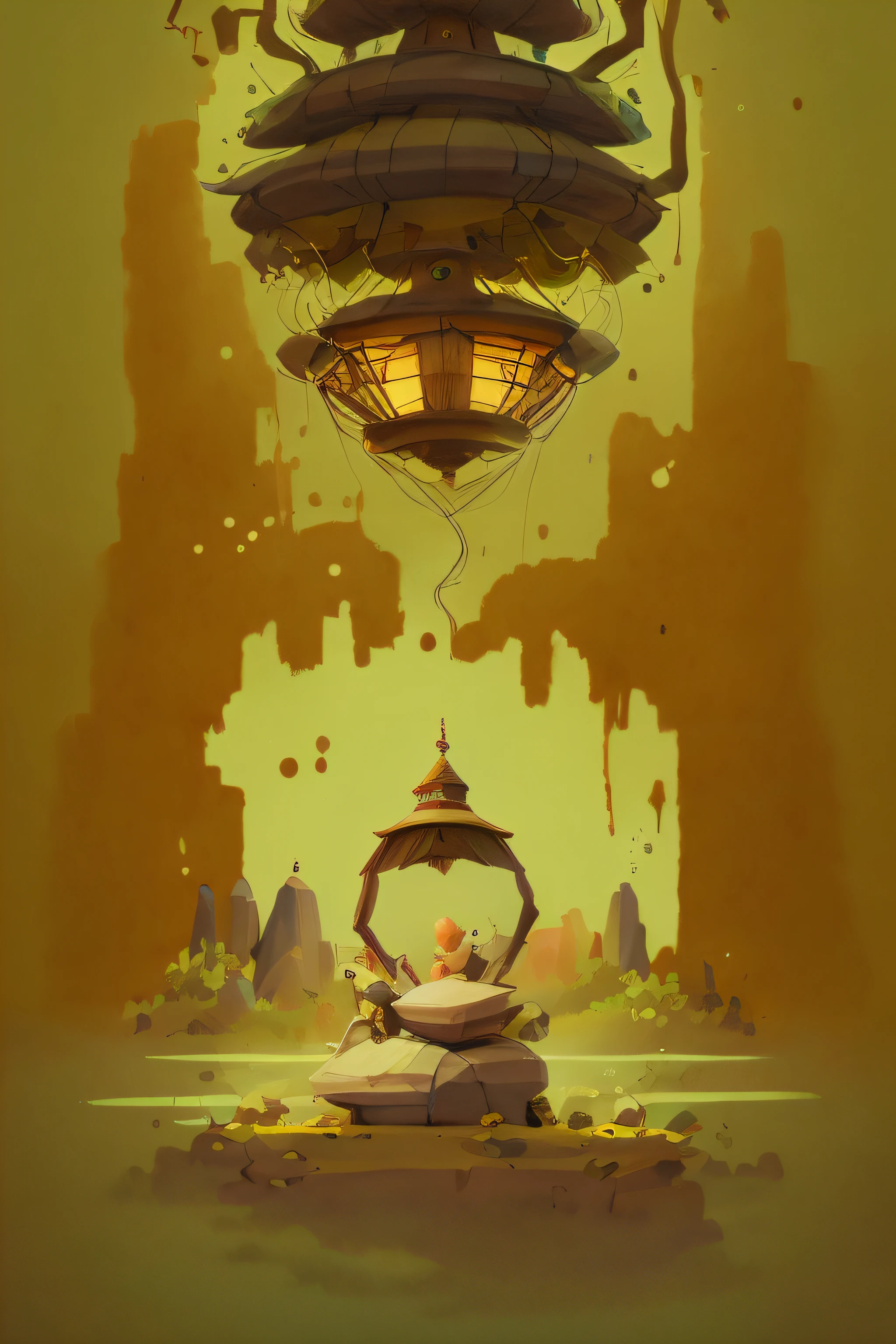 desenho animado de um pequeno monge sentado em um templo com uma lanterna acima, inspirado em Goro Fujita, monge meditar, a beautiful artwork illustration, monge, Arte no estilo de Guweiz, Tithi Luadthong, budismo, Loish e Goro Fujita, serene illustration, Directed by: Goro Fujita, Guweiz, Fundo do templo