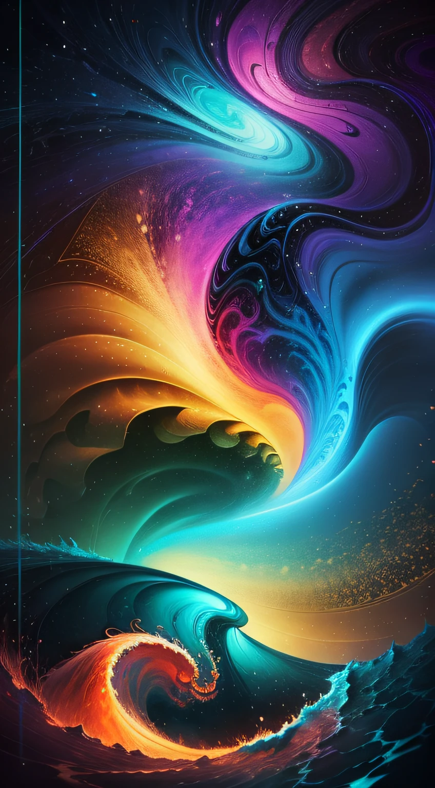 Bright colors, thick lines, waves, multi-layered, foreground, vista, fractal thunder Dammford, Dammenford and Alex gray style, psychedelic surrealist art, surrealist psychedelic design, fantasy art style, illusion psychedelic art, infinite psychedelic waves, inspired by Cyril Rolando, real ripple structure, psychedelic art style, psychedelic art, psychedelic illustration - V6