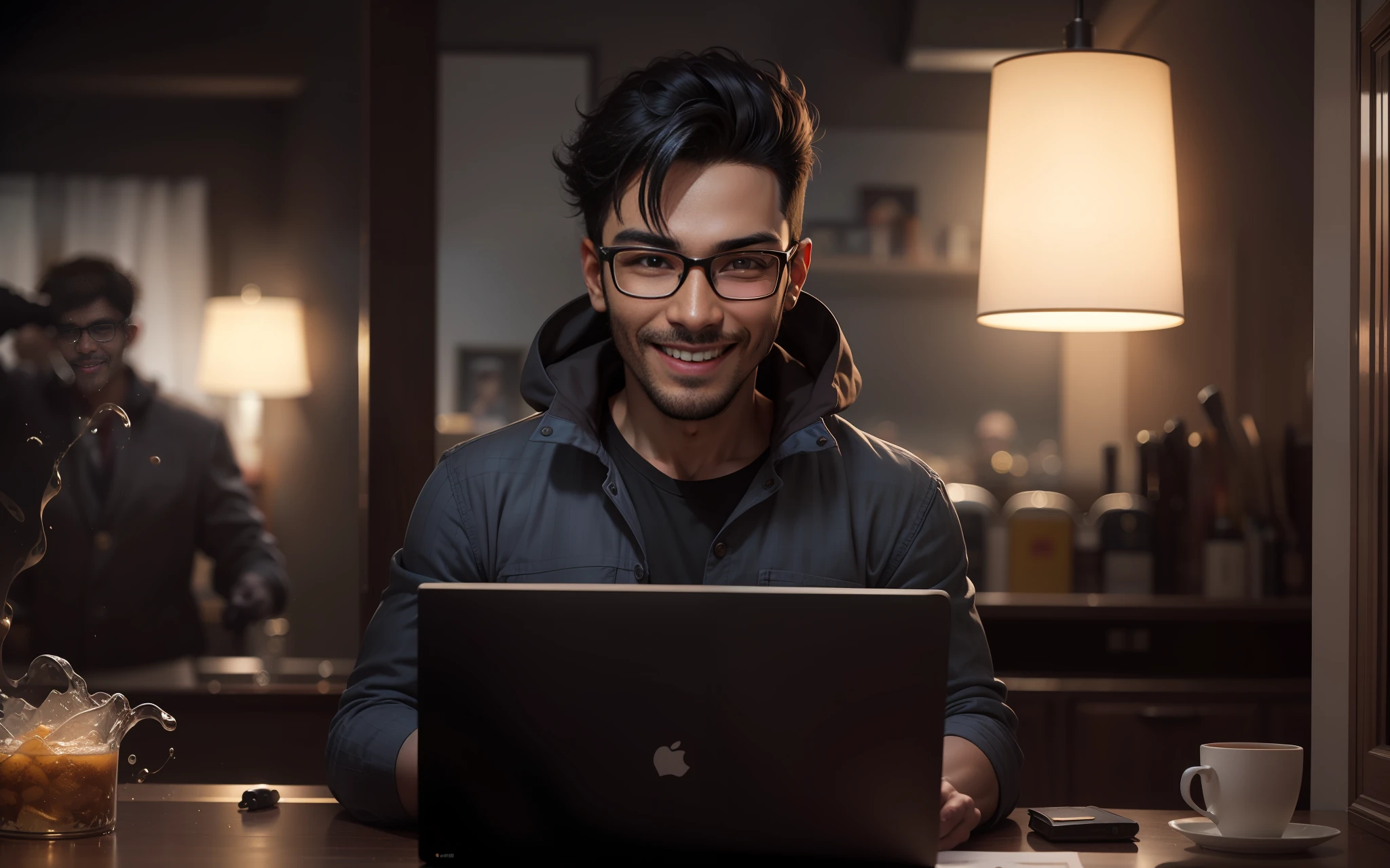 a man with glasses pointing at the camera and smiling, excited expression, portait photo profile picture, man with glasses, excited, high quality portrait, headshot profile picture, excited facial expression, with pointing finger, jayison devadas, attractive man, jewish young man with glasses, confident action pose, happy expression, cheerful expression, very excited, pointing, man finds happiness