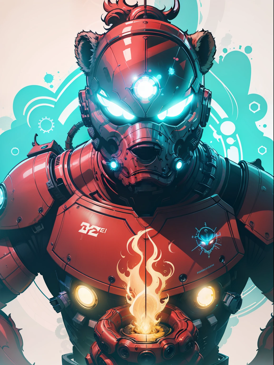 uma imagem para camiseta, utilizando um urso bravo, Elementos futuristas, Cybernate, cores nitidas, Focus on lighting, auto resolution