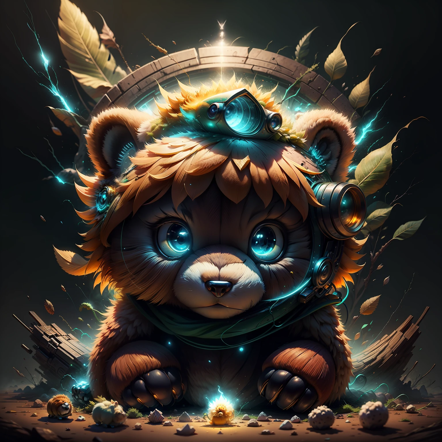 uma imagem para camiseta, utilizando um urso fofo, elementos futuristas, cyber, cores nitidas, Focus on lighting, auto resolution, sem fundo