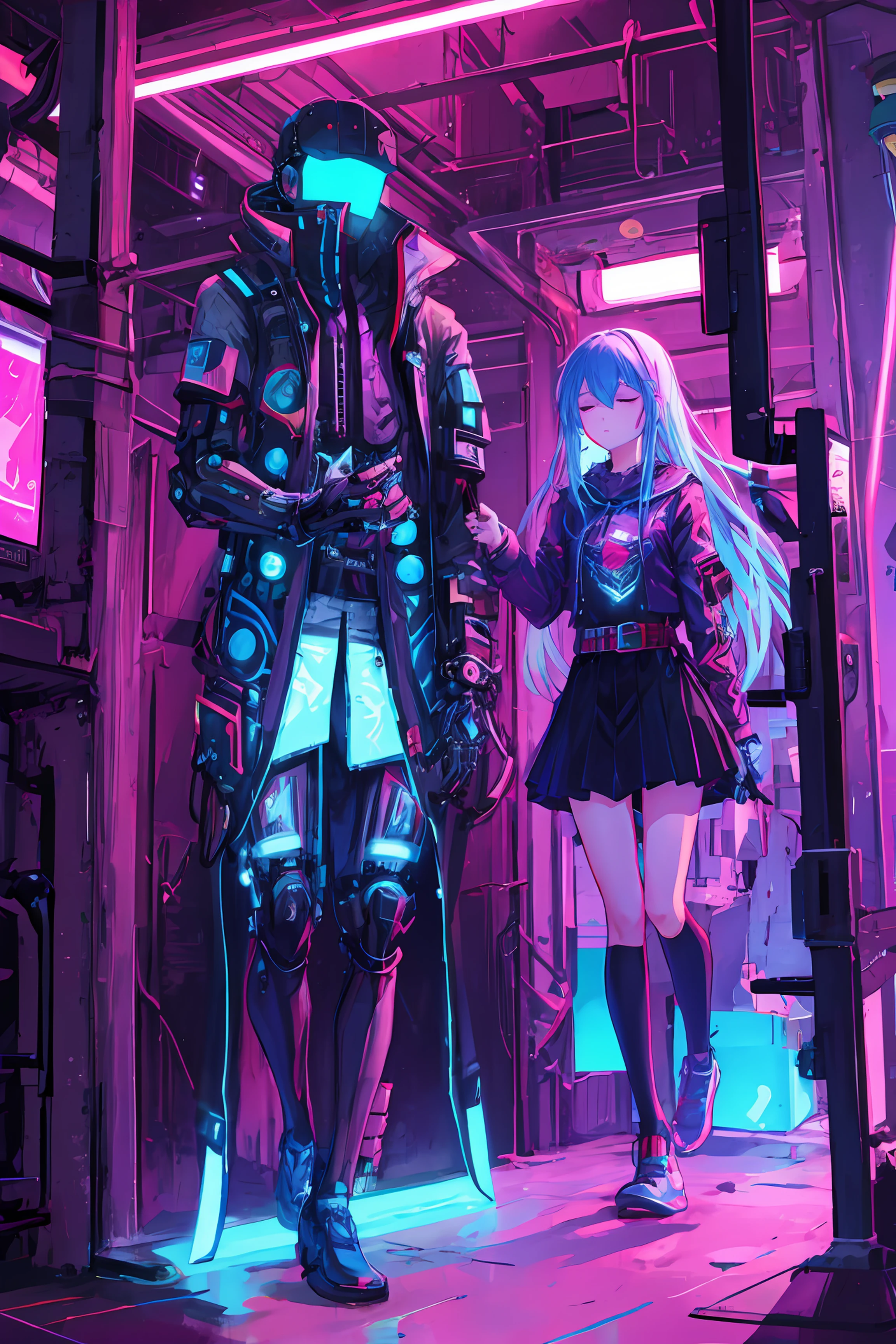 Fine Mechanical Girls Cyberpunk Sleep Neon Lights Rape
