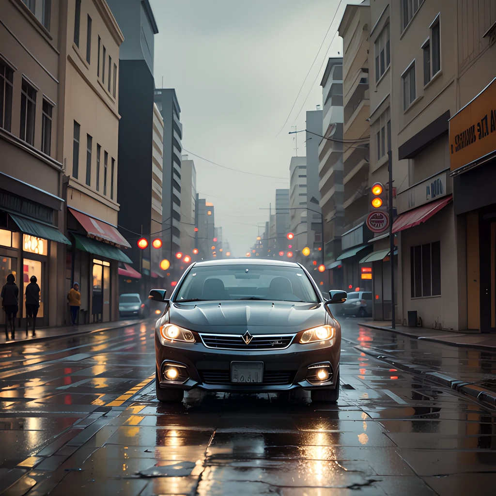 a street with a car parked on the side of the road and a building in the background --auto