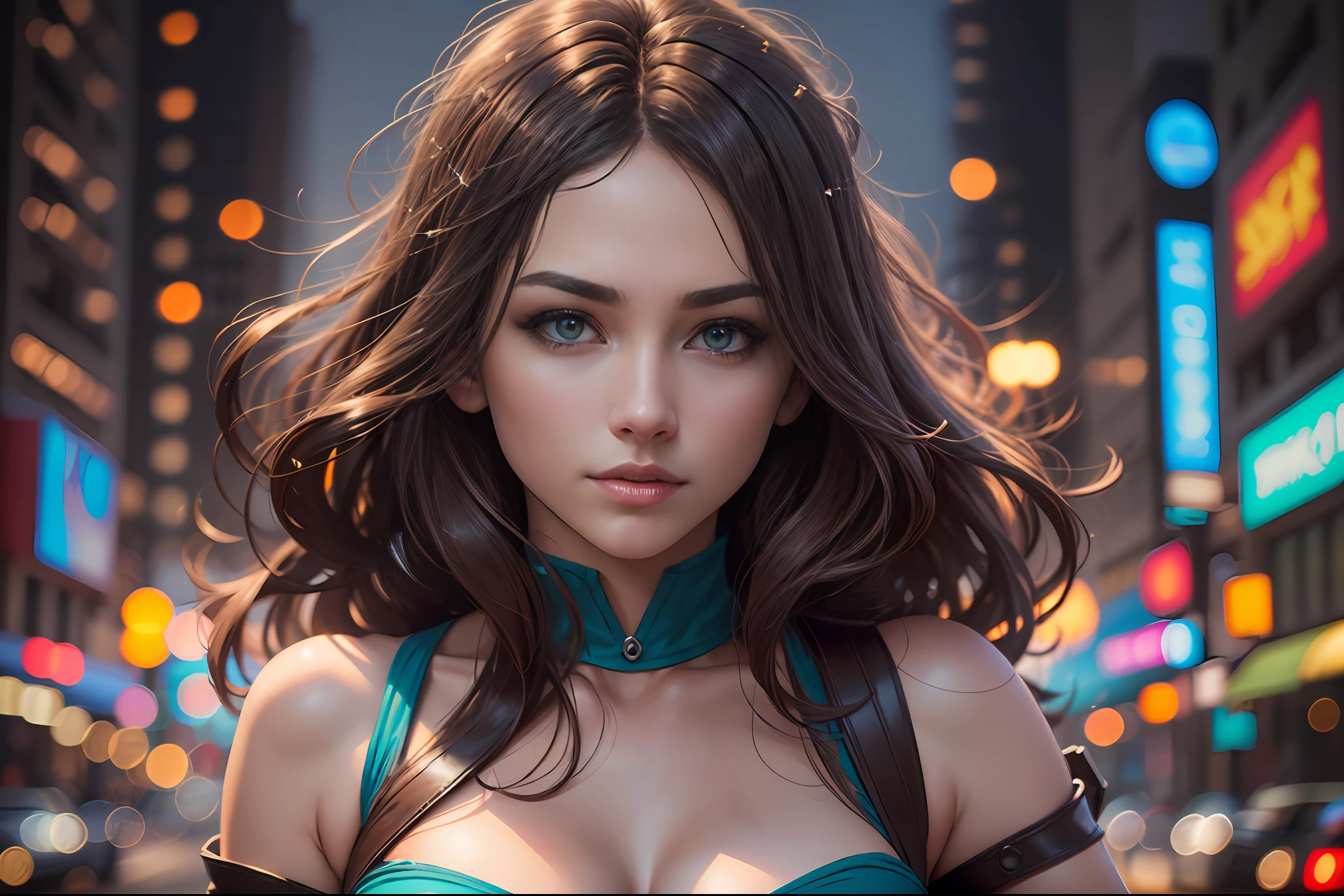 (((8k, RAW Photo, Best Quality, Masterpiece: 1.4))), ultra high-resolution, Ultra Detailed, realistic, Young female approximately 20 years old, short brown hair, blue eyes, medium , wearing jeans and a blouse low cut, Lara Croft in rise of the tomb raider, (laracroftsd) as scifi character, ultra realistic digital art, highly detailed, digital painting, artstation, concept art, soft, sharp focus, artgerm illustration, full body shot, wearing jeans and blouse with neckline, forest, ancient ruins --auto