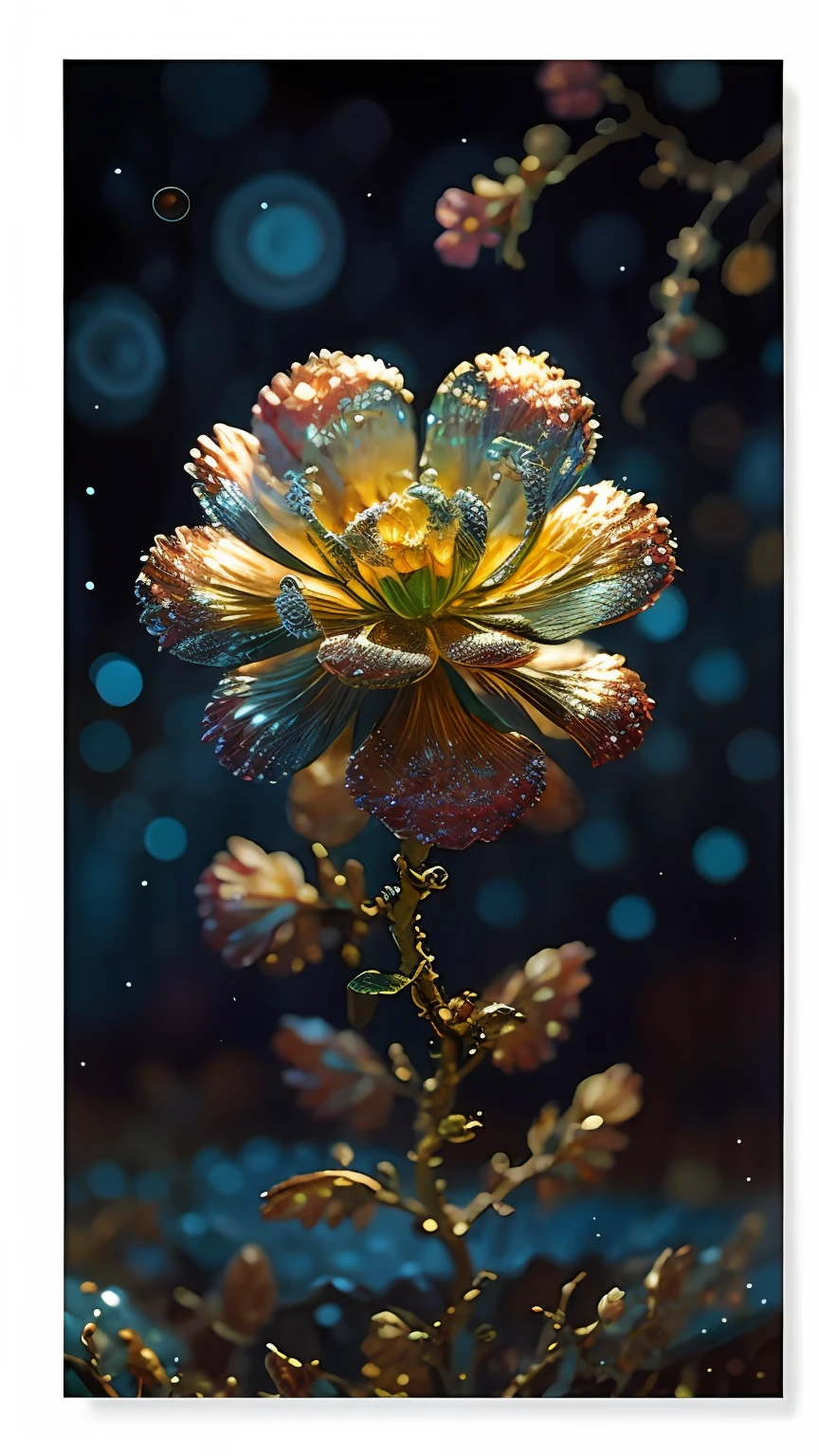 FUNDO QUADRO VAN GOGH, COM DESENHOS GEOMETRICOS DETALHADO EM RELEVO, COM BEIJA-FLOR COM ASAS ABERTAS