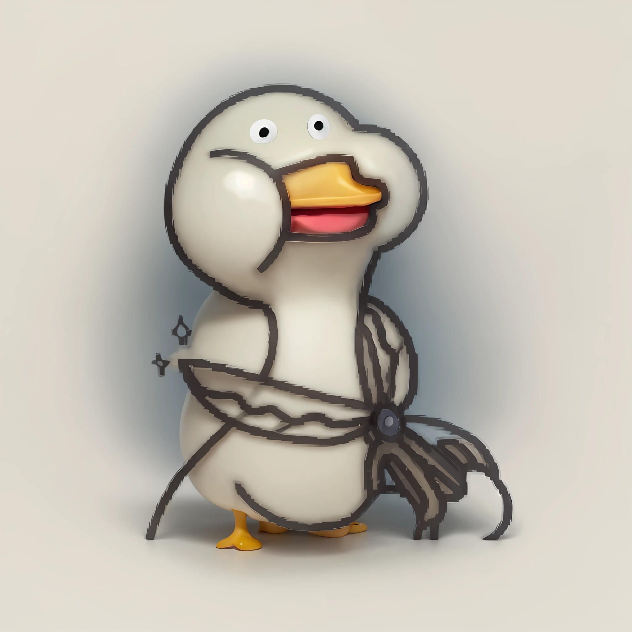 cartoon duck with a knife in its mouth, scientist is a duck, armored duck, telegraph stickers, subject= Duck, robocop duck, the bird is wearing a bowtie, quackery, robot shaped like a rubber duck, Duck, resin, the macho duck, inspired by Jacob Duck, detailed duck, digital art - w 640