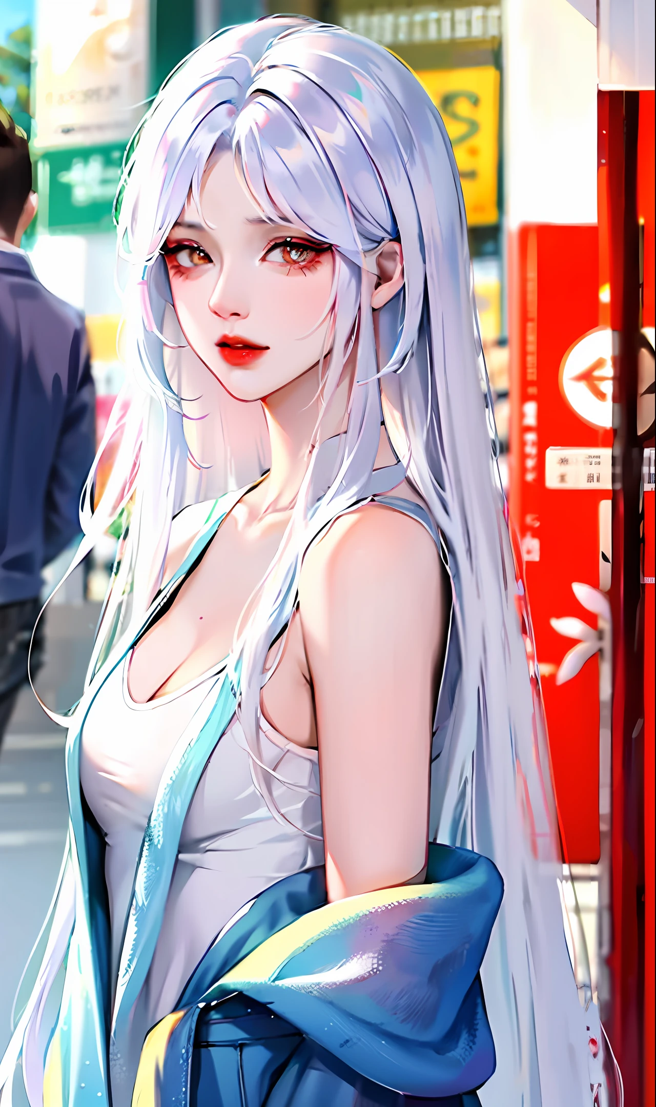 white color hair,Poor milk,street,nakeness