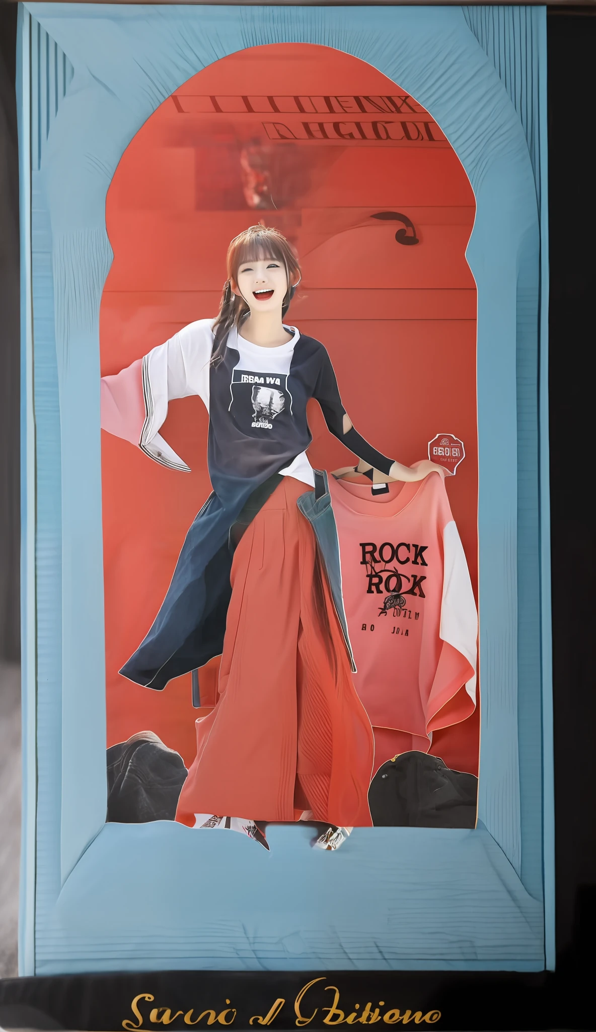 realistic photo , a girl showing her love rock band vocalist face printed T-shirt