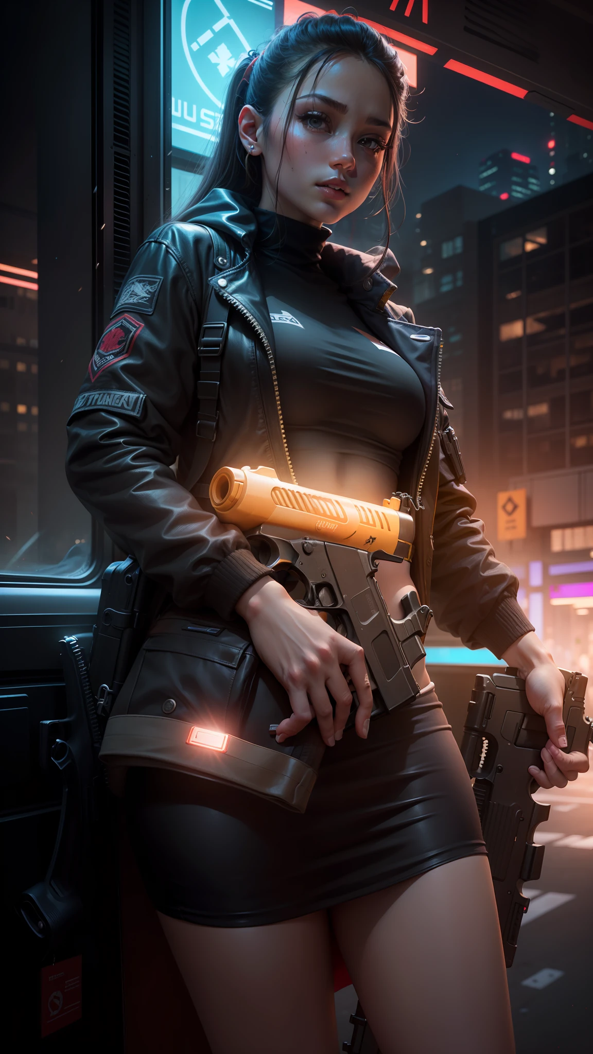 With gun in right hand
