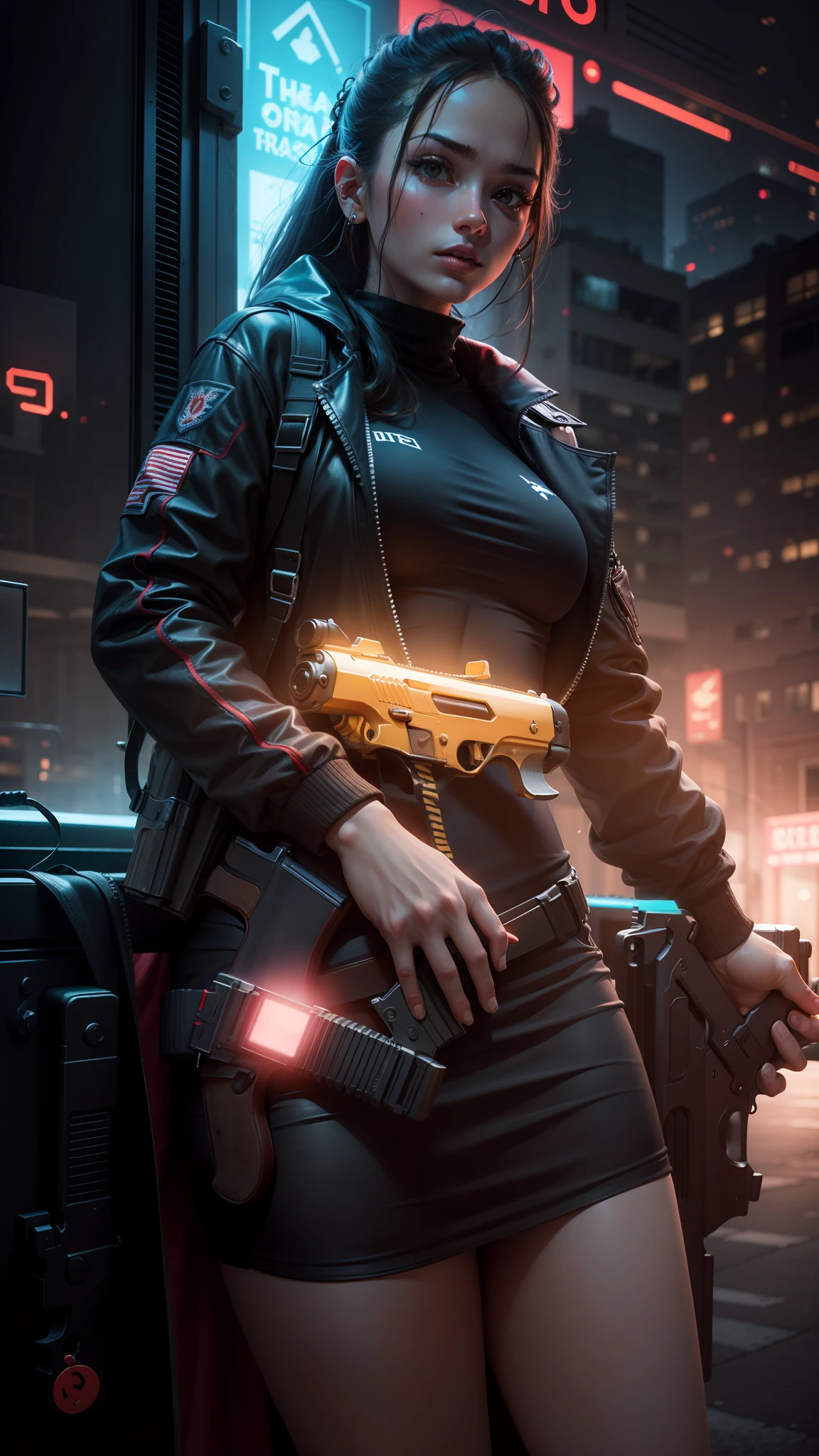 With gun in right hand