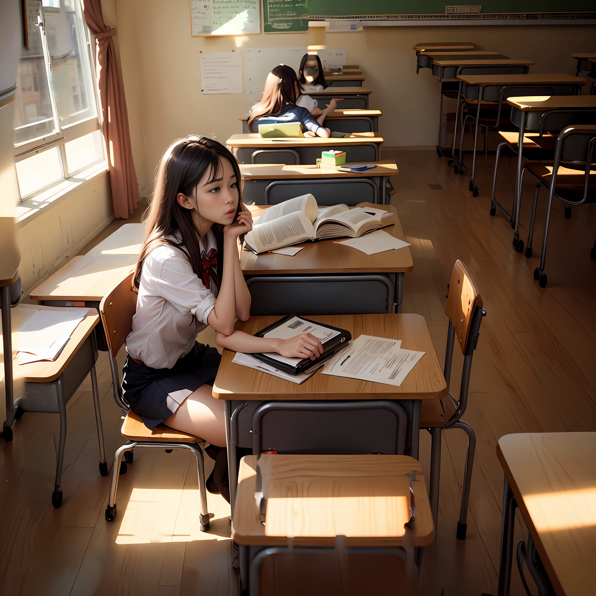 Female classmates,learn,doubt,unhelpless