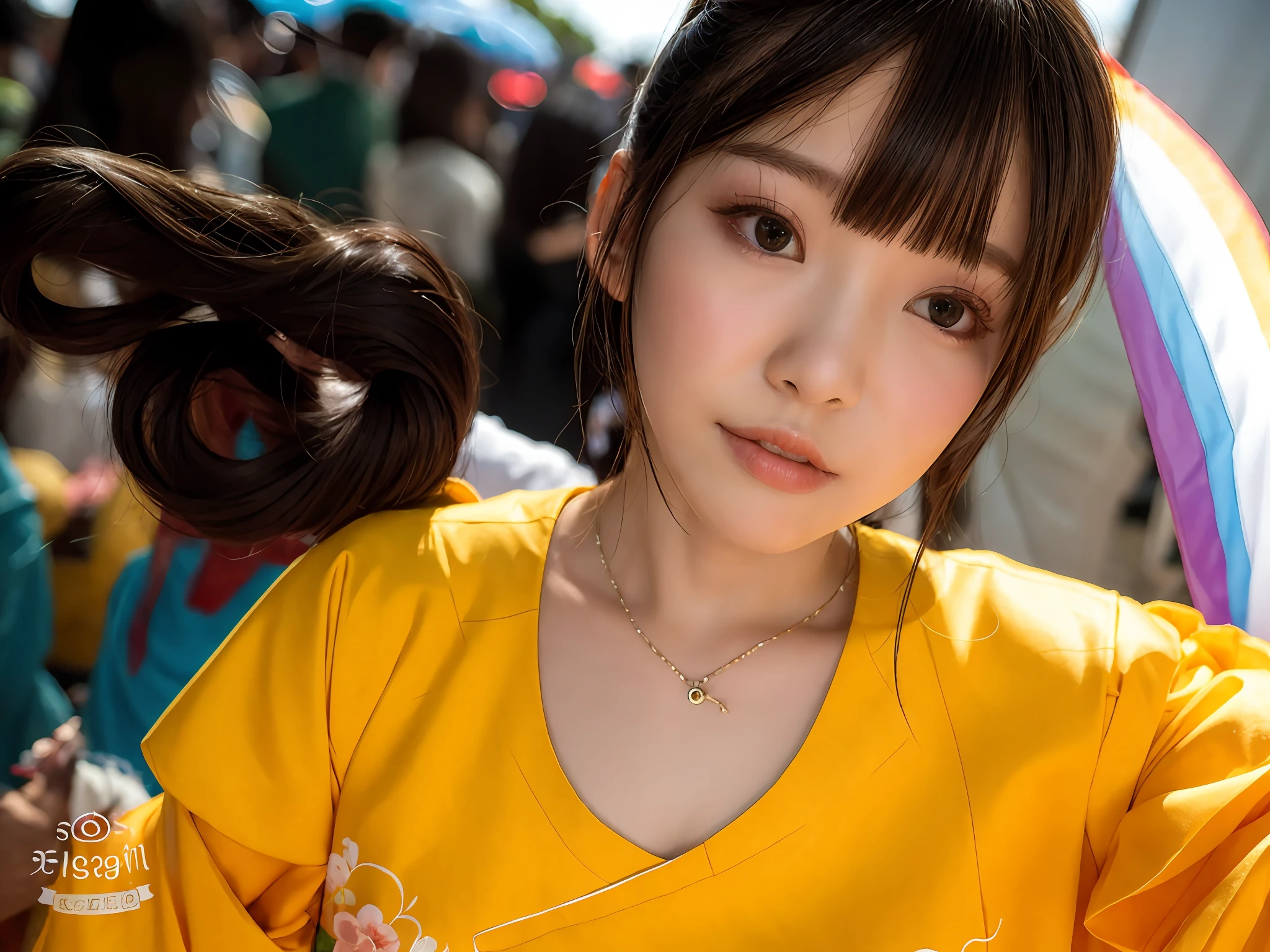 Under the rainbow,wearing a hanfu,