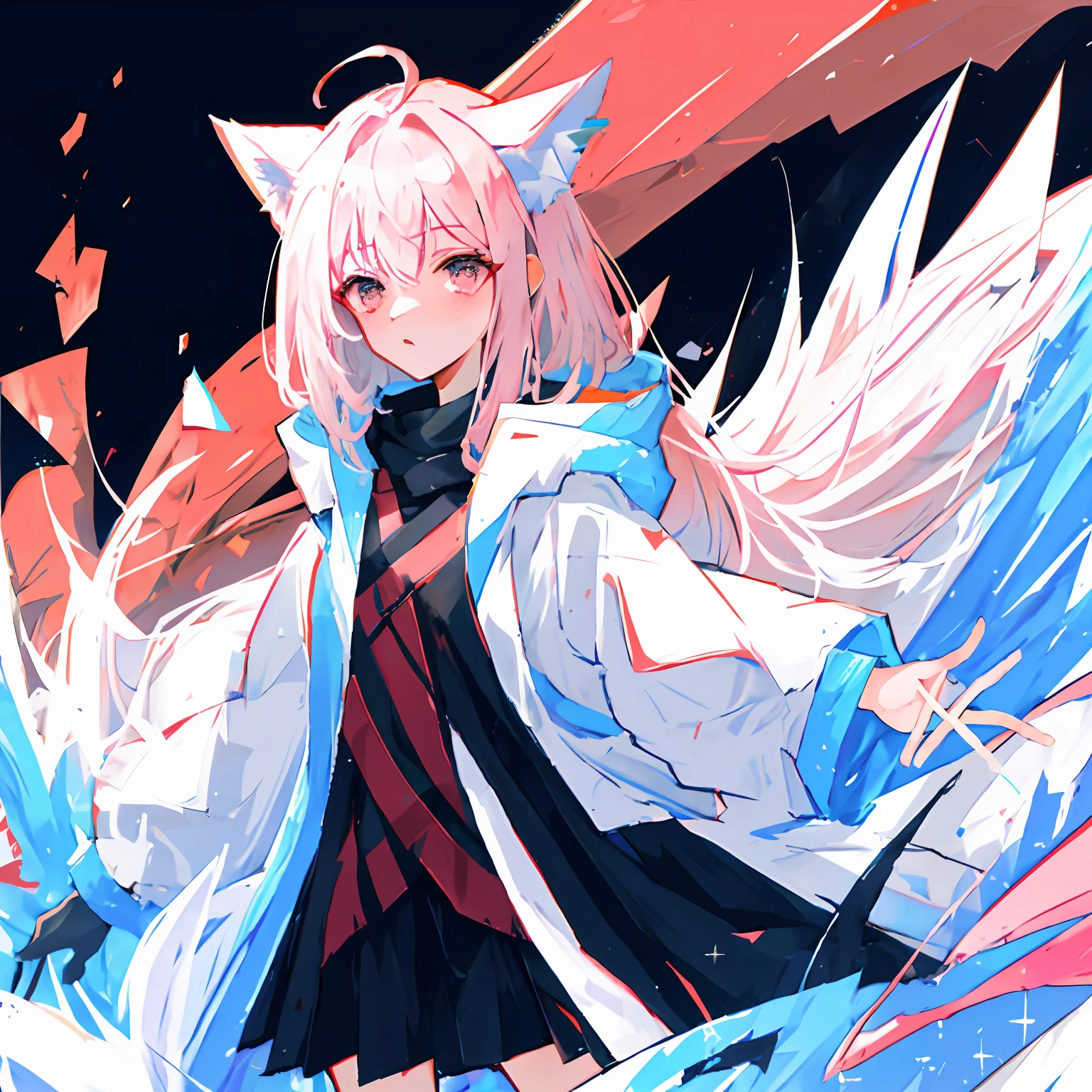whaite hair,Wolf tail,Pink eyes,Ragged clothes,Volde,Squint,s girl,3d