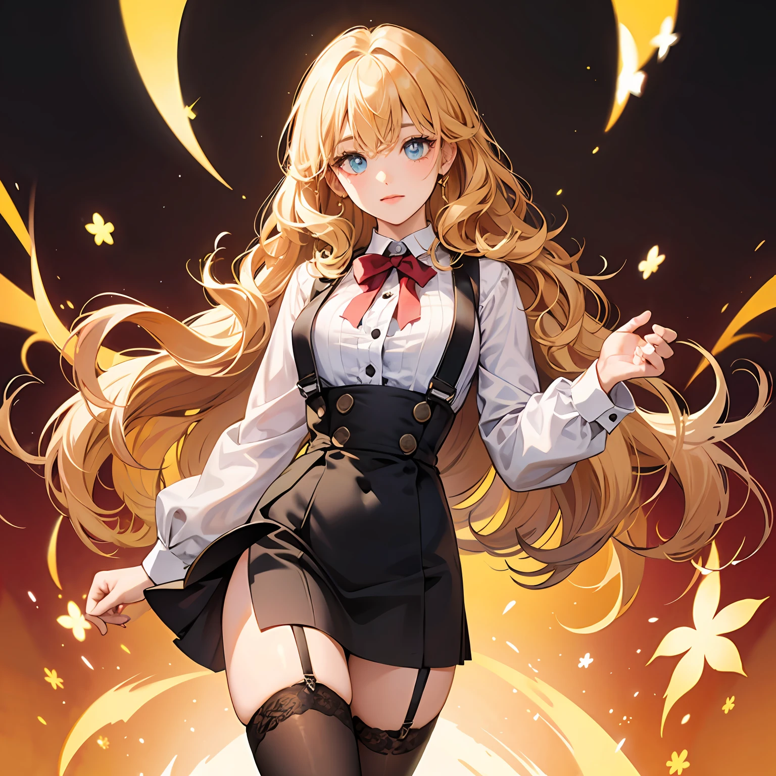 Golden pupils,blone hair,curlies,Black suspender stockings,Charming eyes, --auto