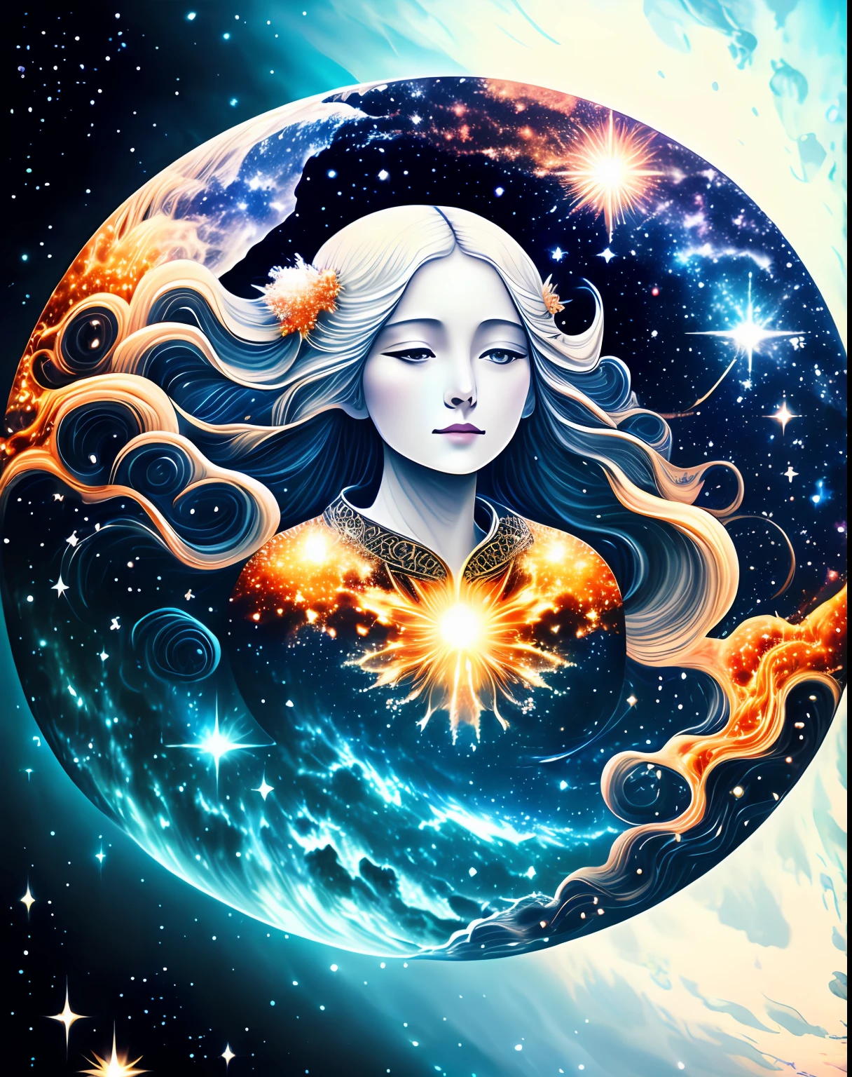 celestial goddess, floating, galaxy,nebula